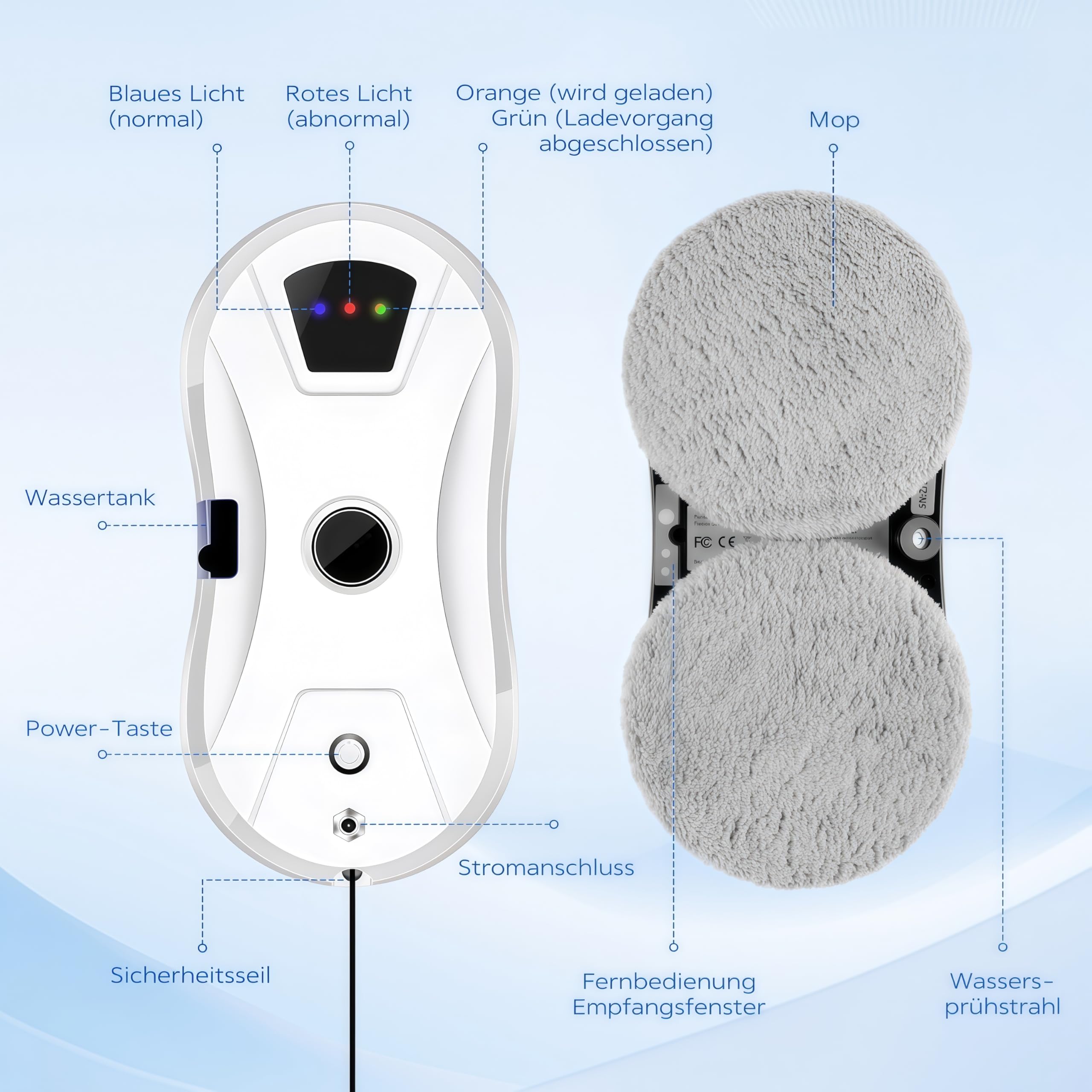 Fensterputzroboter mit Fernbedienung, 5600 Pa Fensterroboter mit Intelligenter Navigation & Kantenerkennung, 3 Automatische Reinigungsmodi, Nass & Trockenreinigung, für Fenster, Glas, Spiegel,Fliesen