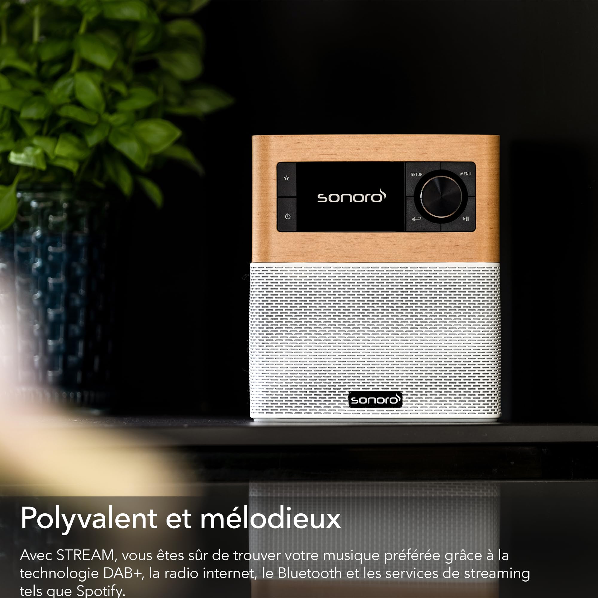 sonoro Stream Radio Internet avec Bluetooth (FM, Wi-FI, Spotify, Deezer, résistante aux éclaboussures) érable/Blanc