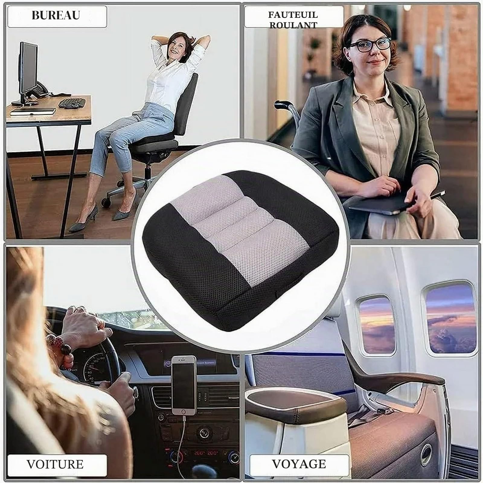 Coussin rehausseur de voiture portable 12 cm, design antidérapant pour conducteur, passagers et enfants, idéal pour augmenter la hauteur dans le siège de conduite