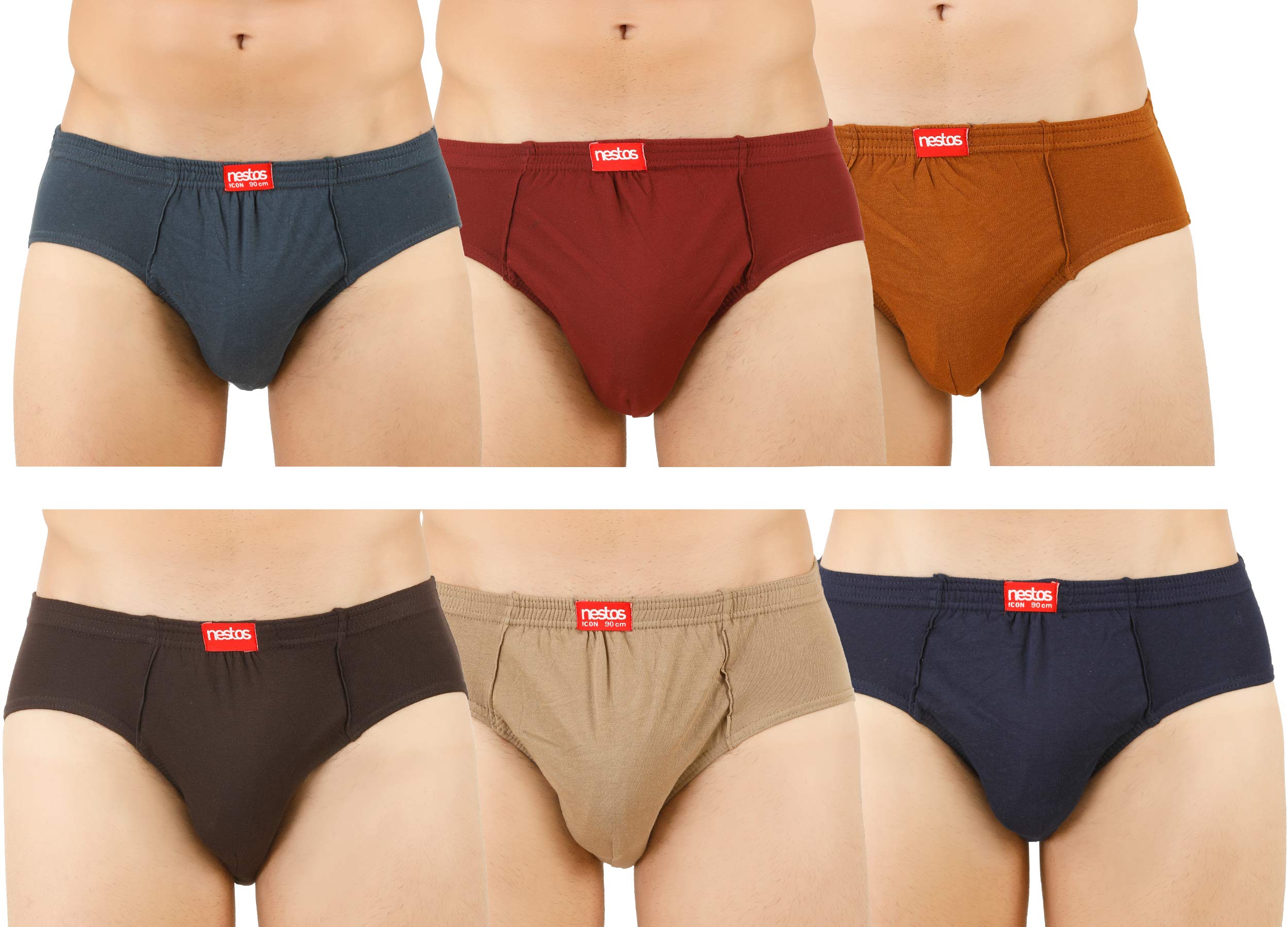 Nestos 100% Cotton Mens Inner Elastic Brief | Solid Comfort Innerwear (Pack of 6)