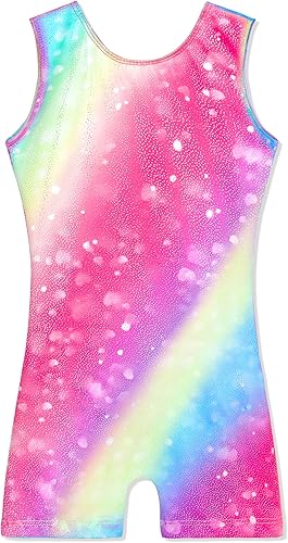 TENVDA Gymnastics Leotards for Girls 2-12 Years Old Sparkly Multicolor Kids Tumbling Biketards Unitard