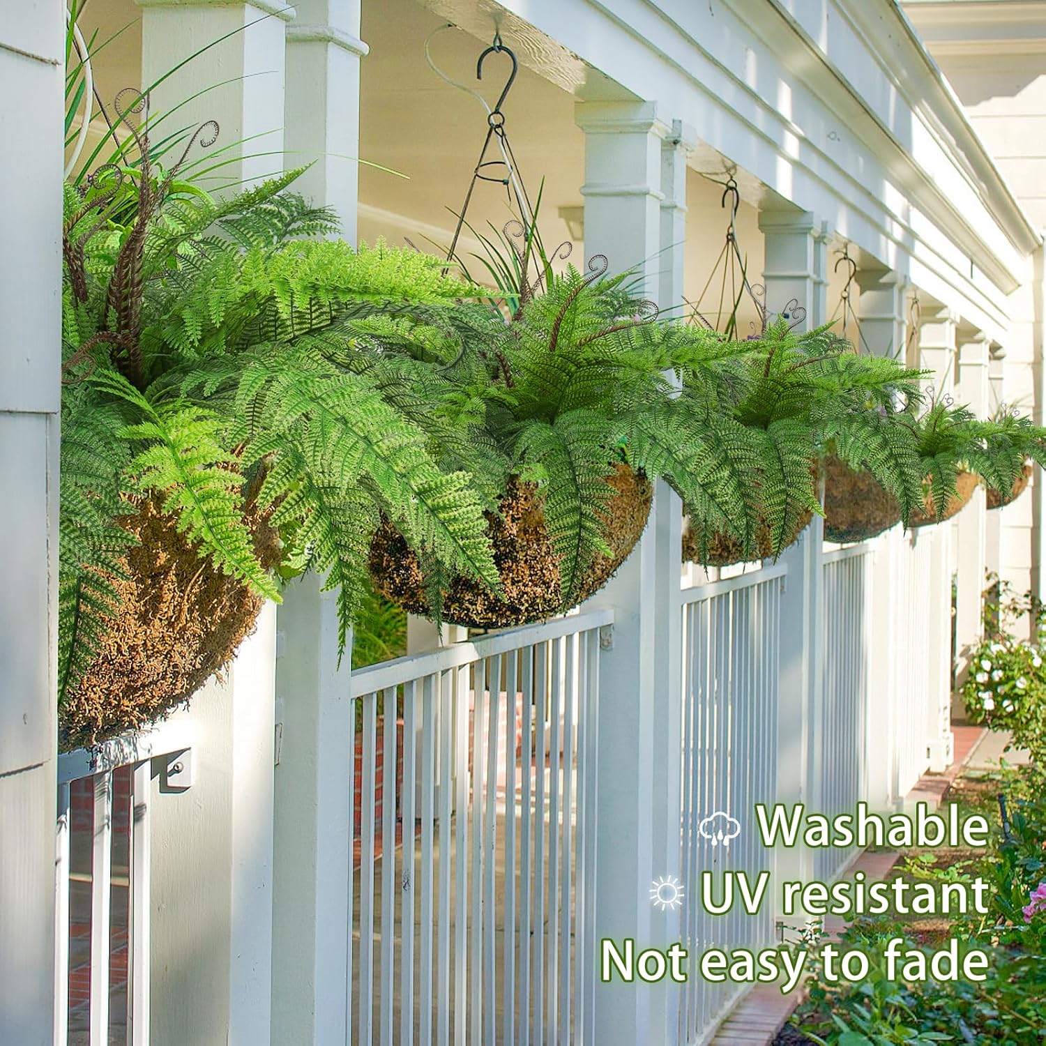 RECUTMS Artificial Fern Plants 2Pcs 19.7Inch Fake Boston Fern Faux Plastic Plant Outdoor UV Resistant Shrubs Greenery Bundles Outside Indoor Home Garden Office Balcony Party Porch Potted Hanging Decor