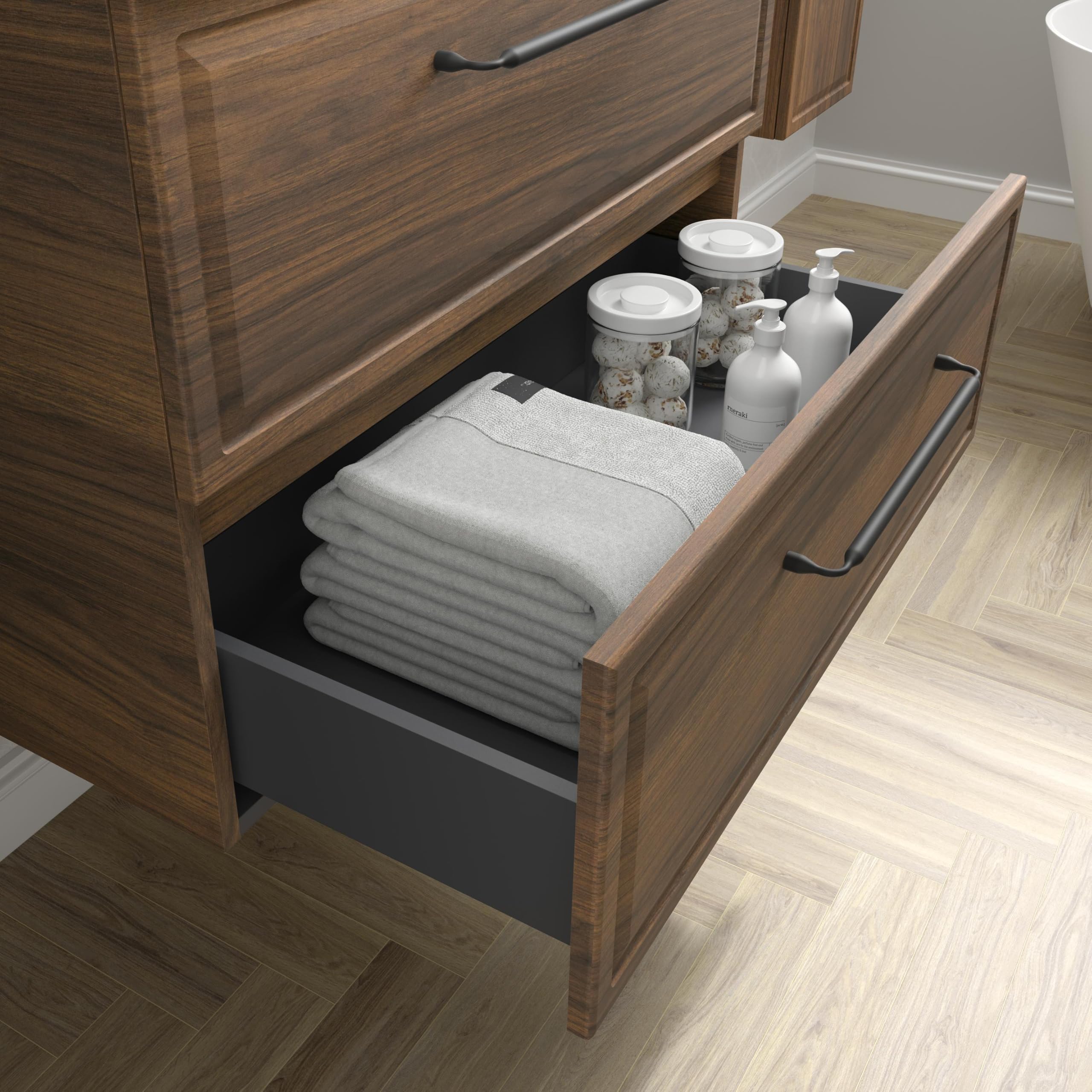 Mueble de Baño Runa 100cm Nogal 2 cajones Lavabo sobre encimera 1 poza Porcelana