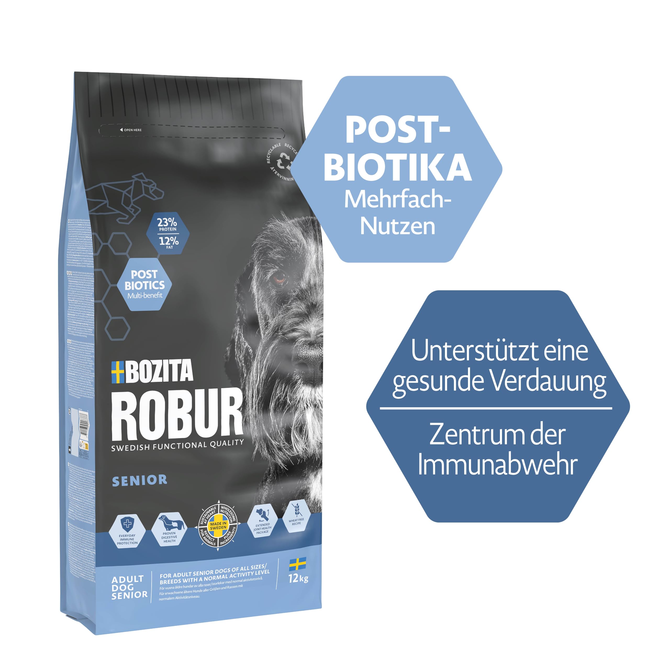 Bozita ROBUR Adult Senior Huhn 12kg - HUndefutter Trockenfutter mit hoher Akzeptanz, Postbiotika, ohne Weizen für deinen Vierbeiner mit viel Lebenserfahrung