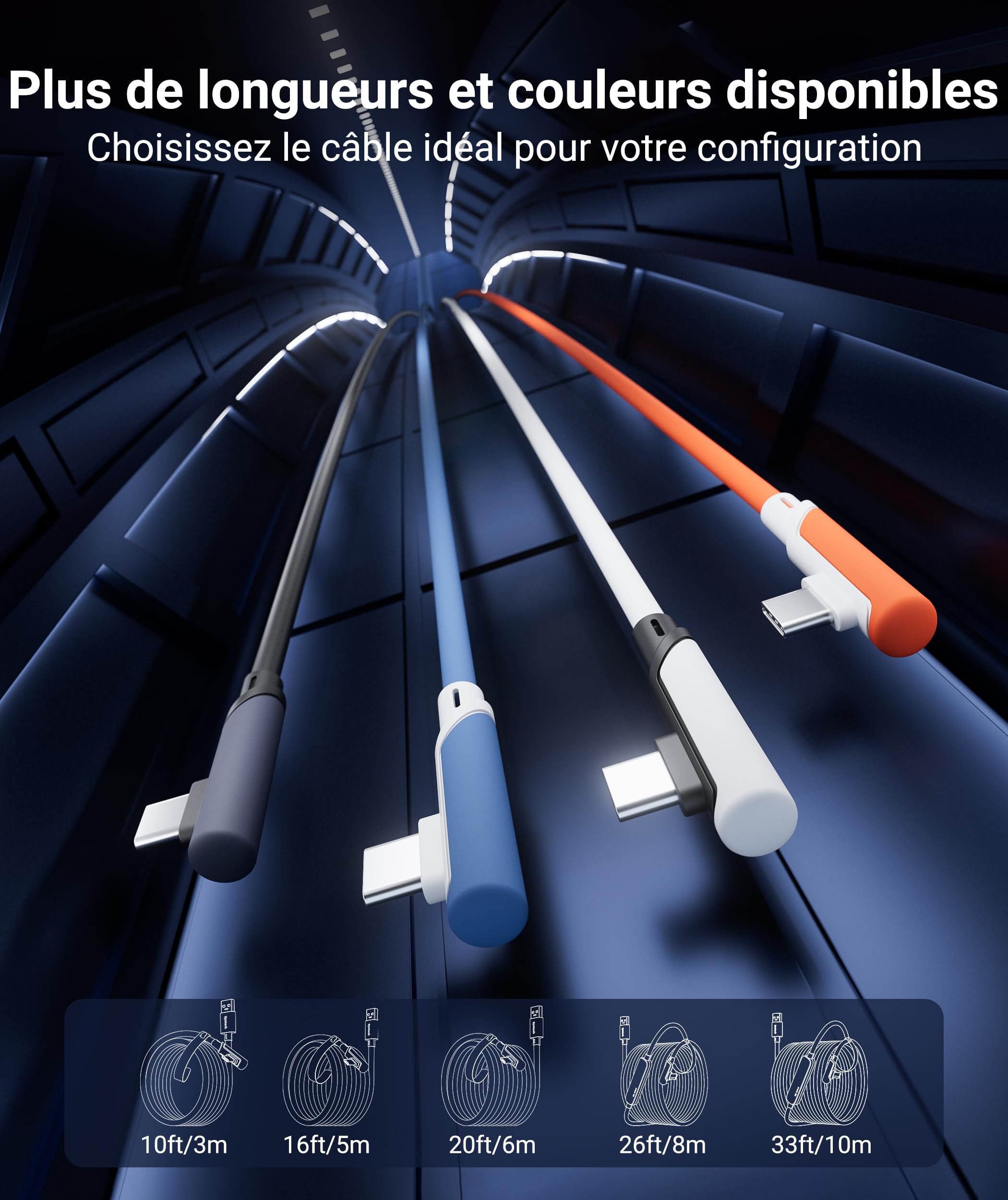 Syntech Câble Link 5 mètres Compatible avec Oculus/Meta Quest 3/3S/Quest2/Pro/Pico 4/Ultra and PC/SteamVR, Transfert de données Haute Vitesse, câble-Link USB 3.0 pour Casque VR et PC de Jeu
