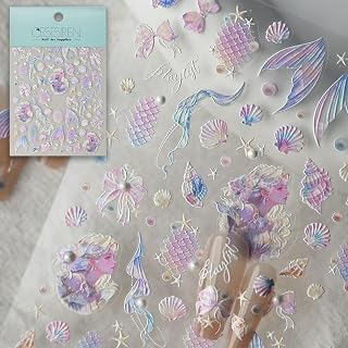 Mermaid Aurora Nail Stickers, Shell Pearl Nail Decals, Self-Adhesive, Summer Nail Accessories & Supplies, Durable & Long-Lasting