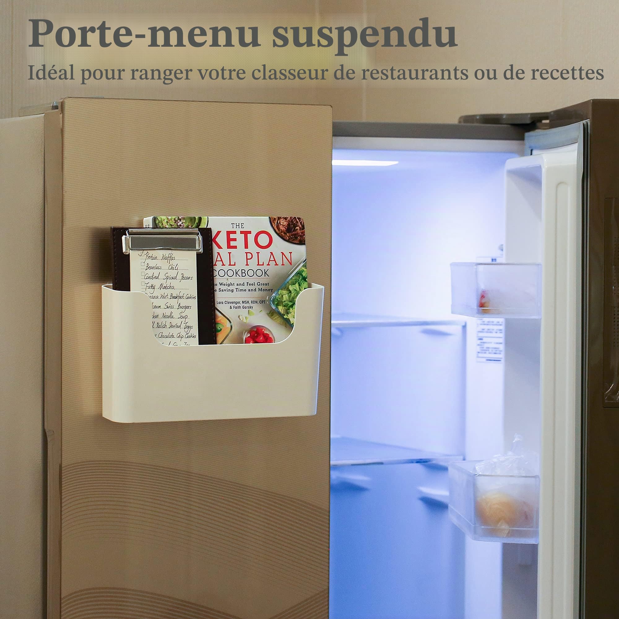 YOHOM Porte-Dossier Adhésif Pour Porte Organisateur de Courrier et de Magazines, Fixation Murale Pour Bureau, Simple Pochette (Blanc-1)