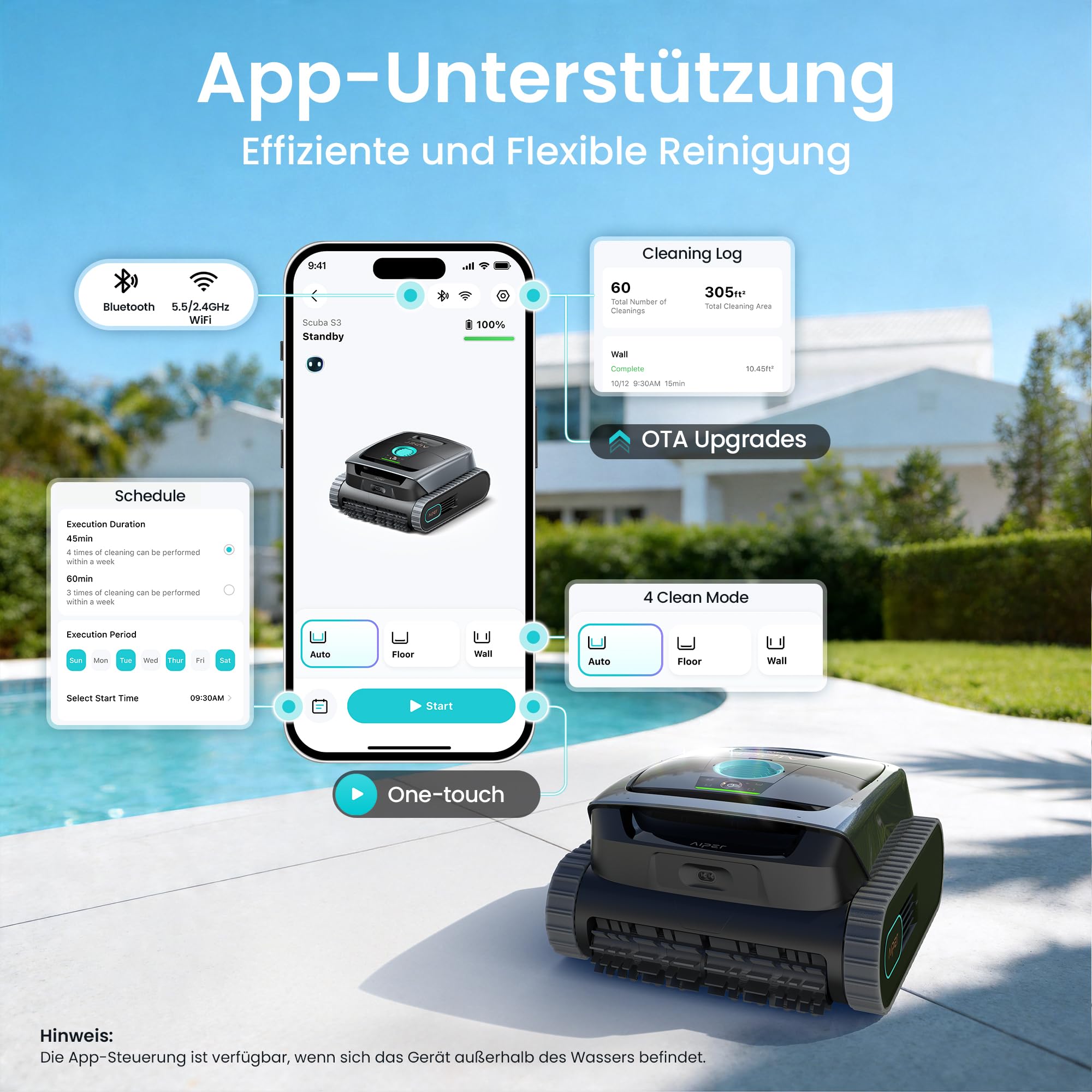 (2026 Neu) AIPER Scuba S3 Poolroboter Wand und Boden, Wasserlinien-Parkfunktion, Intelligente Sensor-Navigation, Leichter Poolsauger, Wasserlinienreinigung, Poolsauger für Einbau- und Aufstellpools