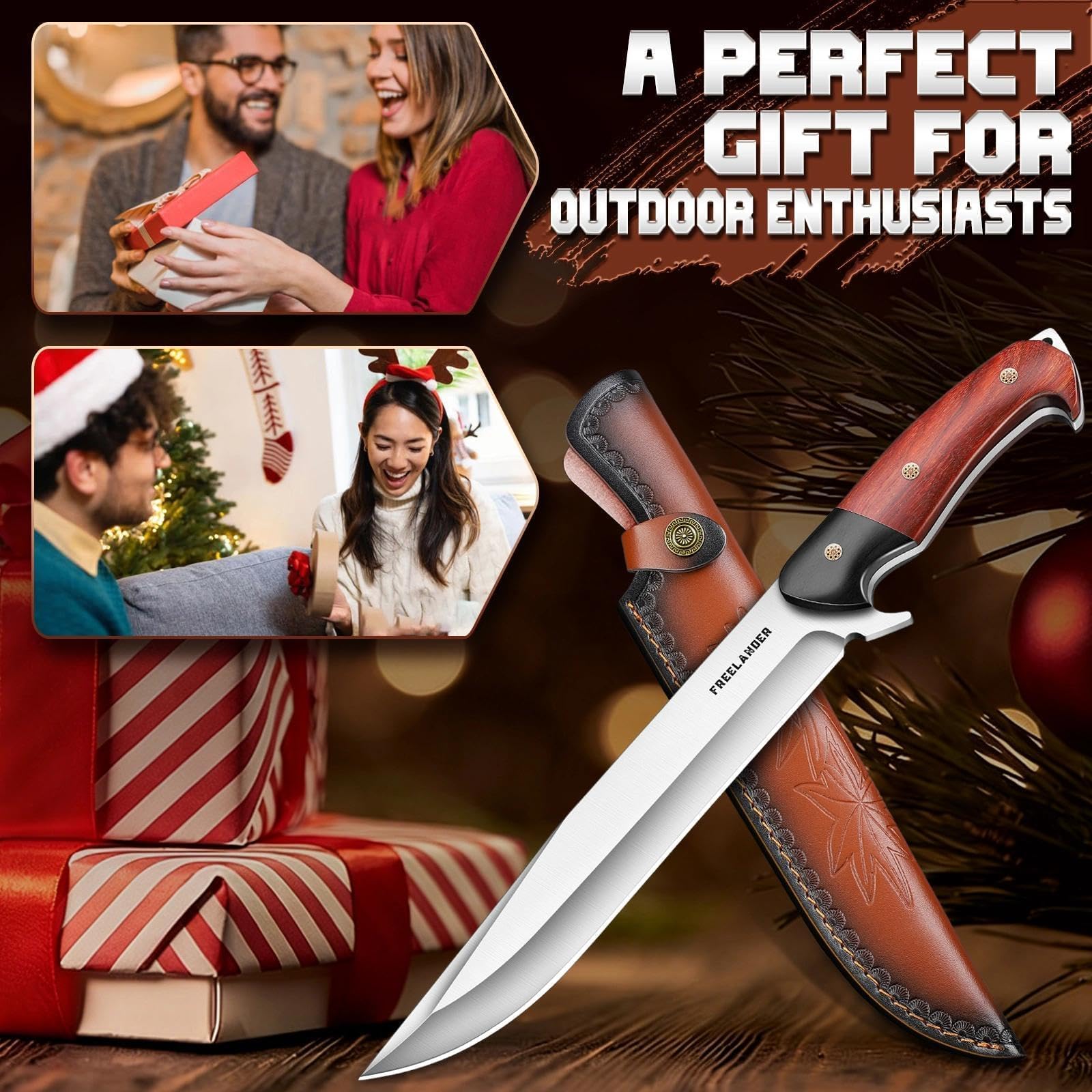 Freelander Coltello da Sopravvivenza Lama Fissa con Fodero | Struttura Full Tang Affidabile, Presa Ergonomica Sicura, Ideale per Bushcraft, Campeggio ed Escursioni
