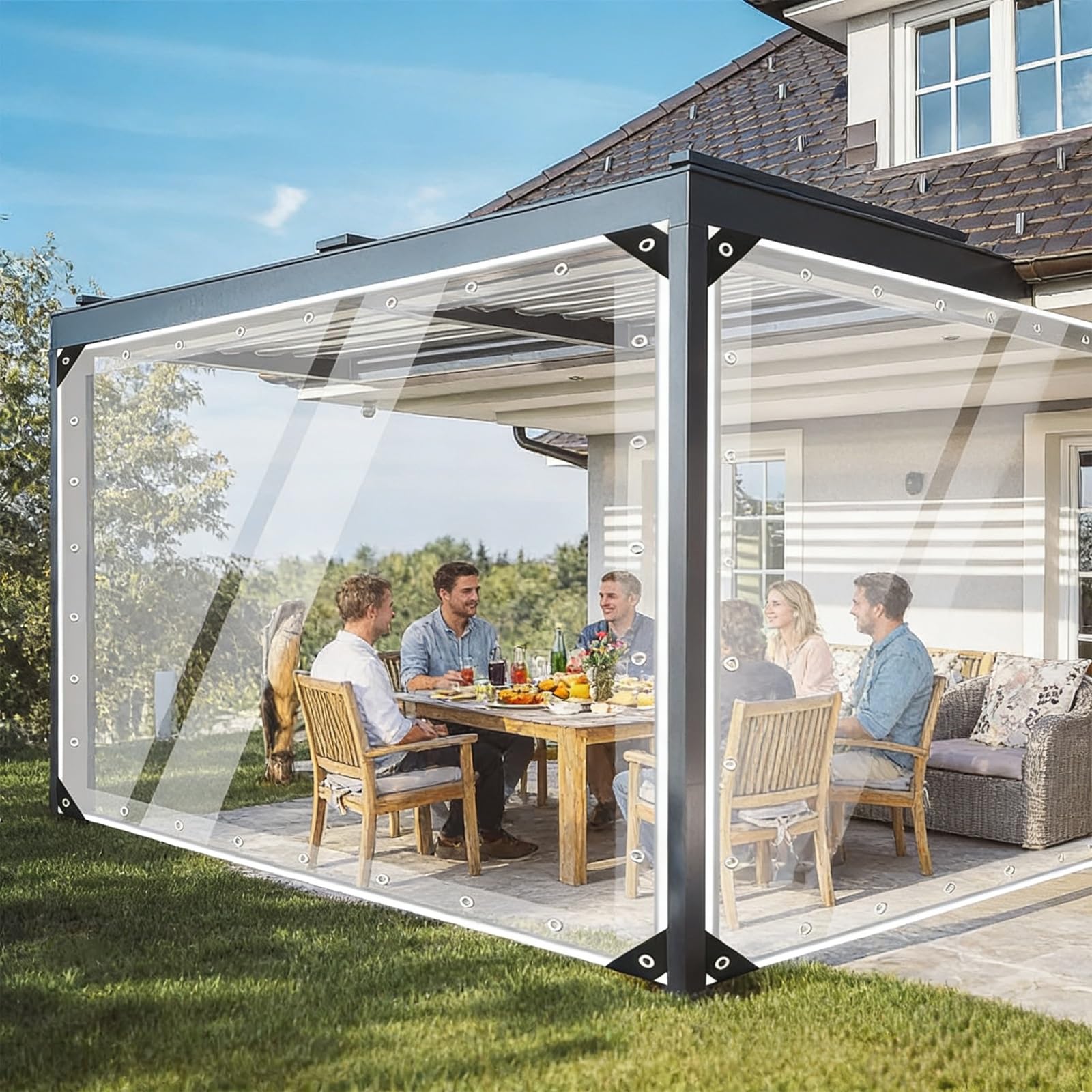 Lona con Ojales 360 x 550 cm con Ojales, Resistente a Los Rayos UV y Al Desgarro, Lámina de Invernadero Lona de Protección Universal para Jardín, Piscina, Coche y Leña, Transparente