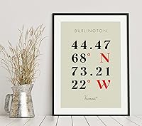 Vista 6 de Mapa de Burlington, Vermont, Coordenadas Multilíneas de Colores (8x10)