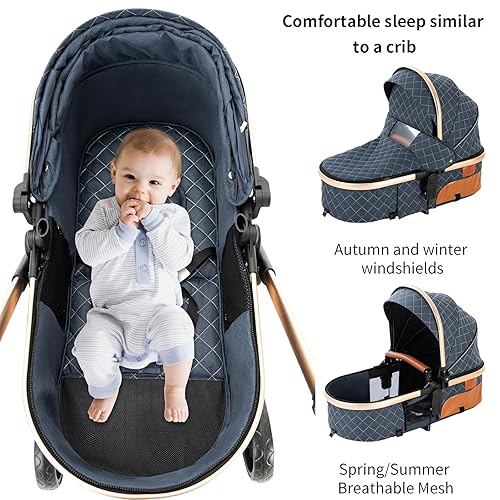 Miniatura 5 de Cochecito de bebé 2 en 1, cochecito plegable convertible para recién nacido, carrito estándar, cochecito reclinable que se puede empujar hacia