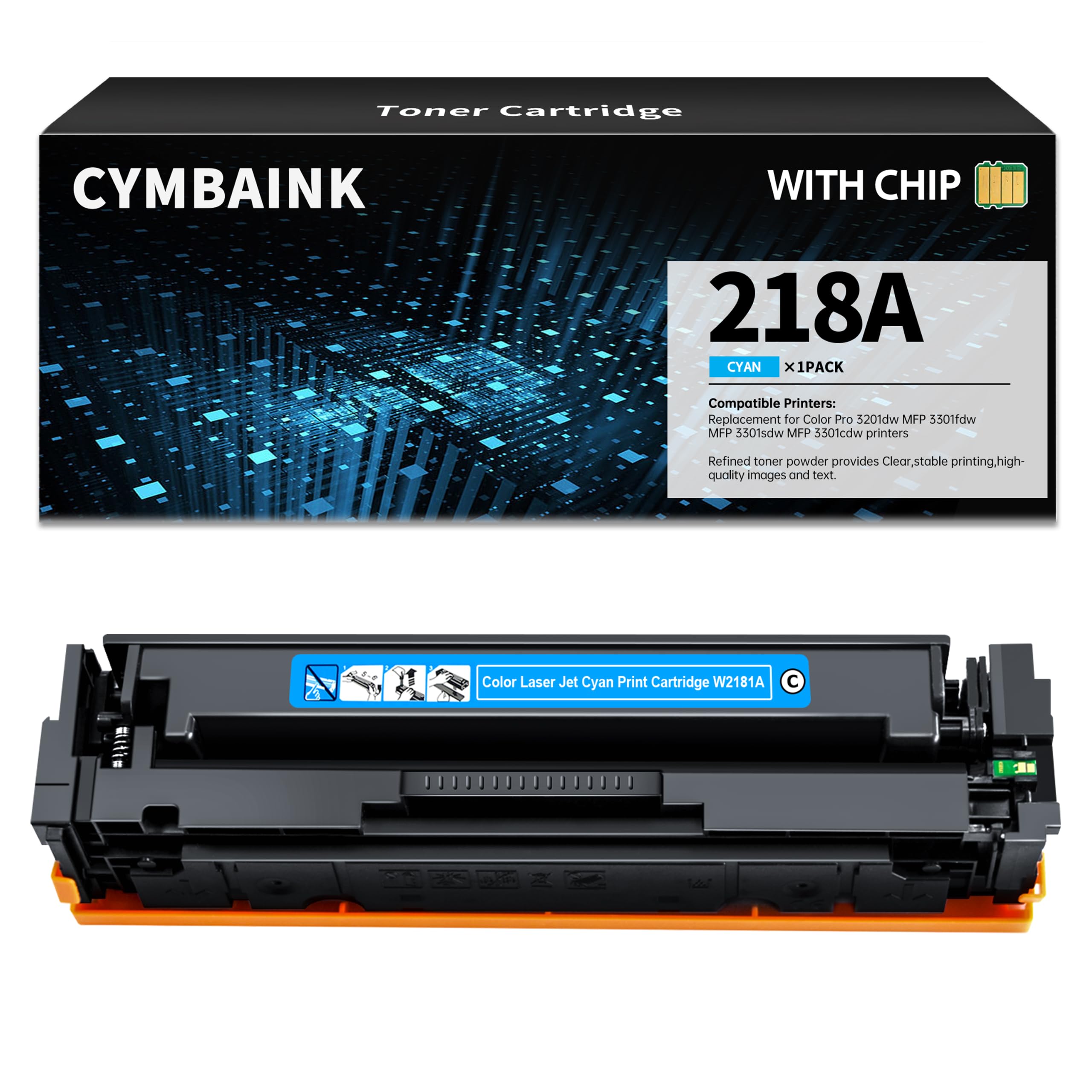 with Chip 218X 218A Toner Cartridge Replacement for HP 218A 218X Toner for Color Pro 3201dw; Color Pro MFP 3301cdw 3301fdw 3301sdw Printers (Cyan)