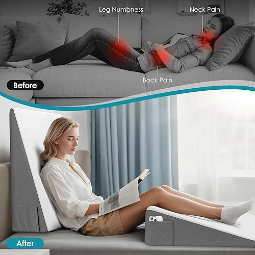 Miniatura 7 de Almohada de cuña para cama de dormir para adultos mayores, almohada inclinada de espuma viscoelástica de enfriamiento de 10 pulgadas para soporte de