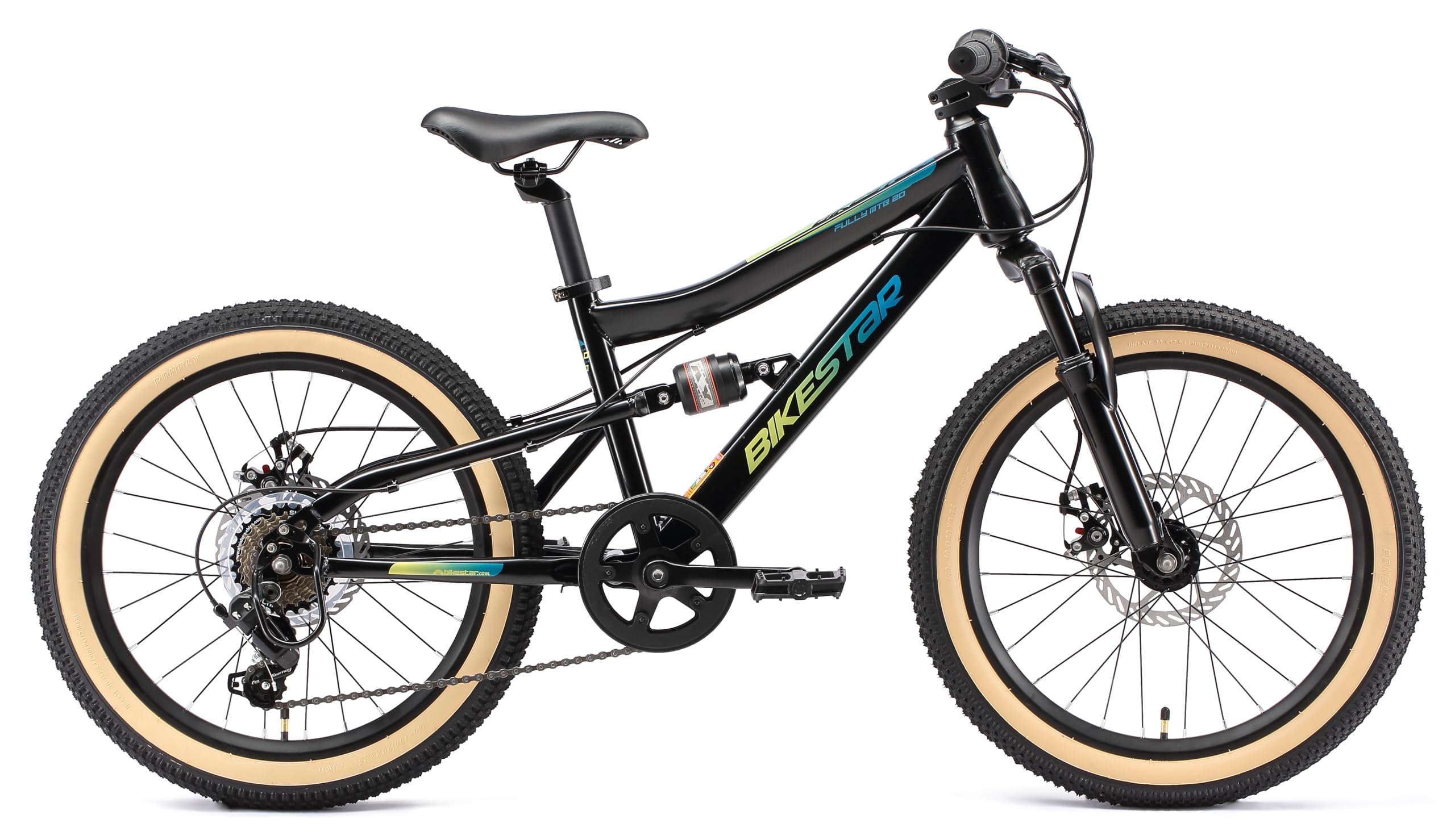 BIKESTAR Kinder Fahrrad Fully Mountainbike 7 Gang Shimano, Scheibenbremse ab 6 Jahre | 20 Zoll Kinderrad MTB | RISIKOFREI TESTEN