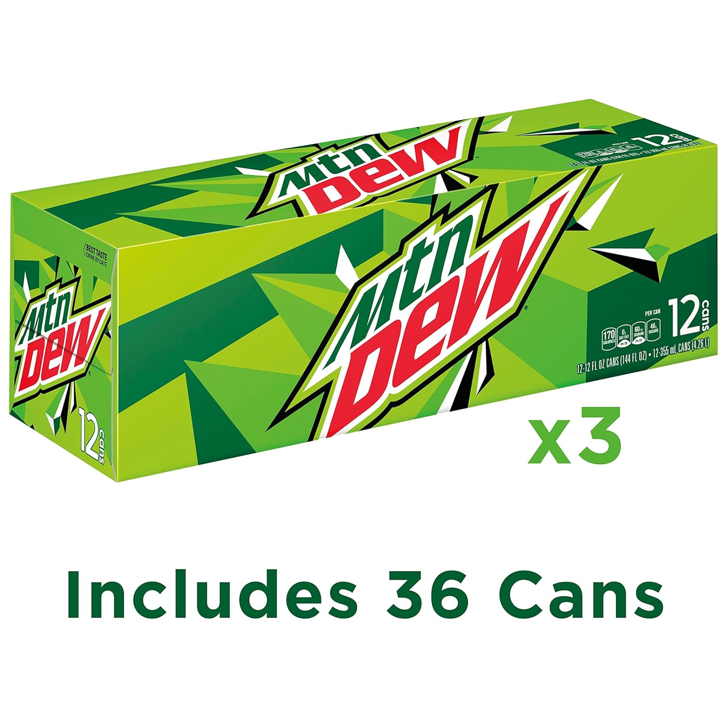 Mountain Dew Soda, Fridge Pack Bundle, 12 fl oz, 36 Cans
