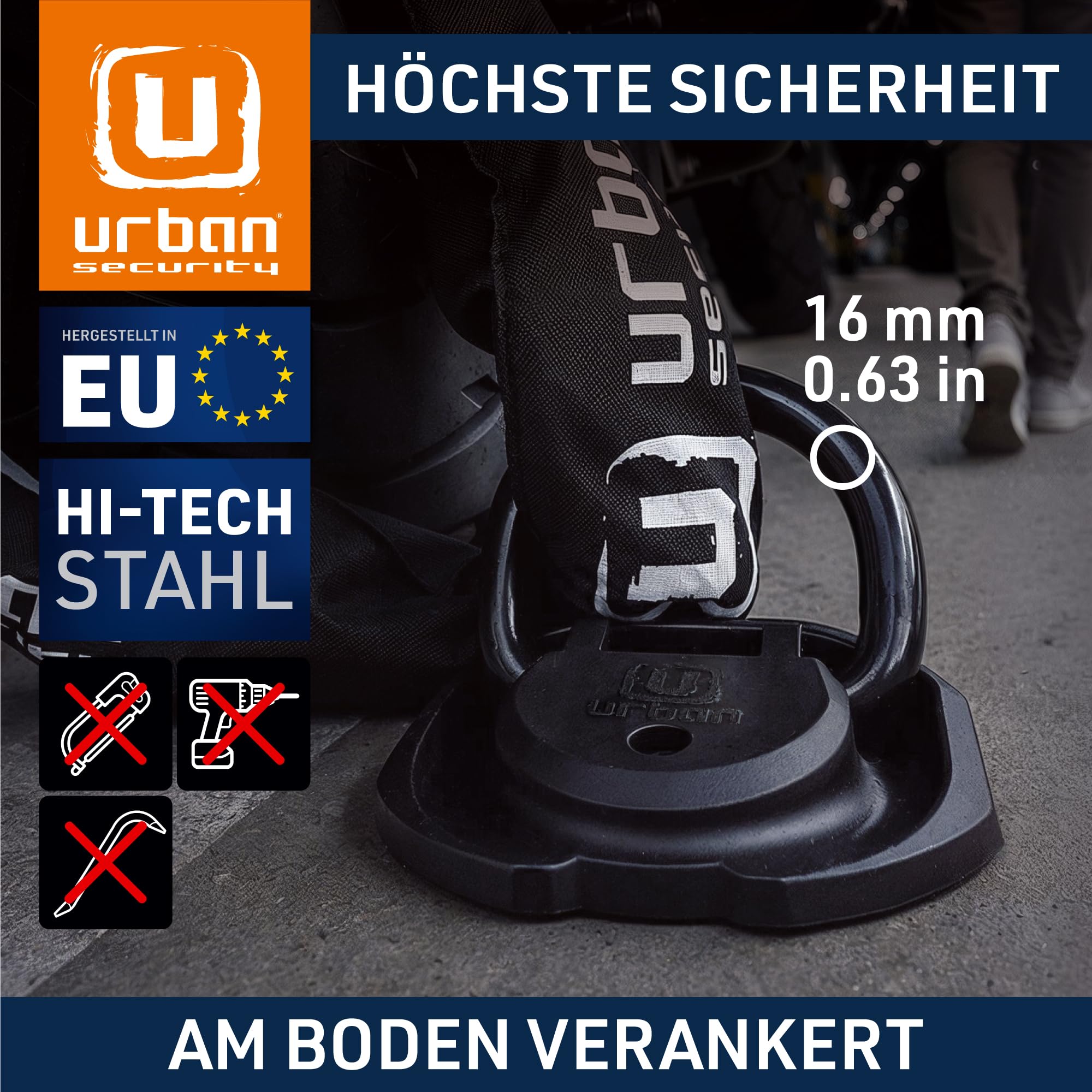 urban UR56 Bodenanker Höchster Sicherheit, Gründlich Getestet, Stärkerem ø16 Speziell Gehärteter Stahl Schwenkschäkel, Exklusives Hochwertiges Design, 4 Ankerpunkte, Wandanker Motorrad Roller Fahrrad