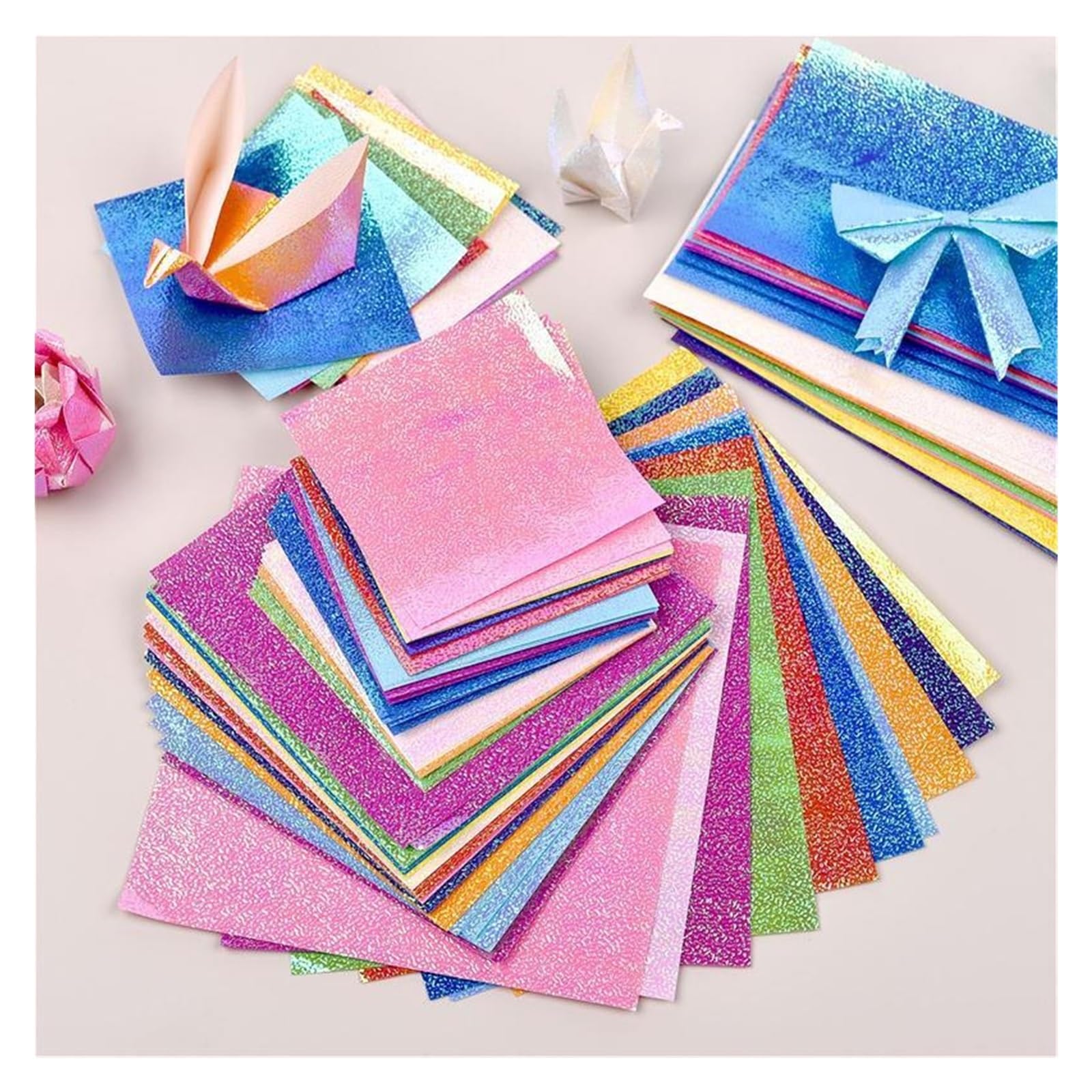 100 Stück Mix Perlglanzpapier Buntes Glitzer Origami Kinder Handgefertigte Materialien DIY Scrapbooking Faltbastelpapier Quadrat Für Handgefertigte Dekorationen(12.5x12.5cm)