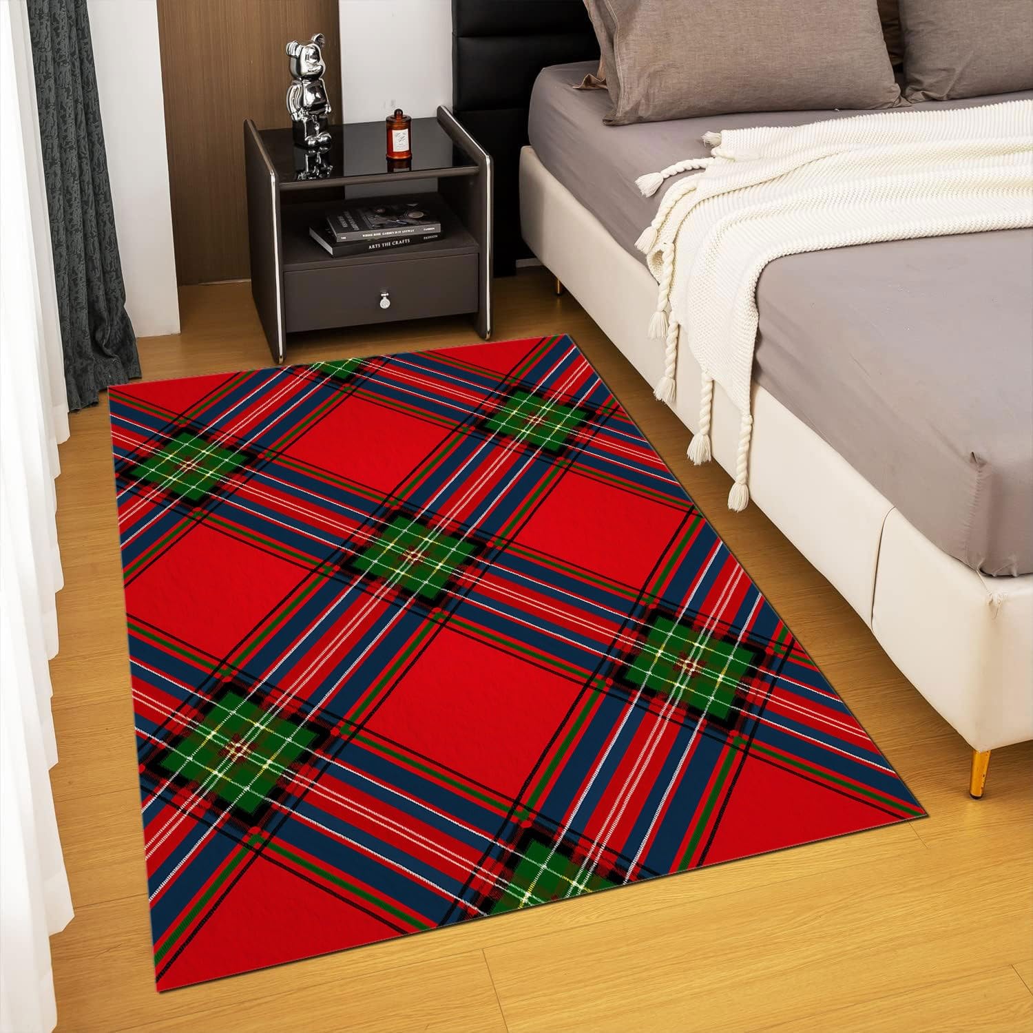 Superweicher Teppich kinderzimmer 80x150cm Schottisch Karierte Streifen Geometrisch Antirutsch Teppich Schlafzimmer-Rechteckteppich, Traditionell Wohnzimmer-Teppich Balkon-Bodenmatte kinderteppich