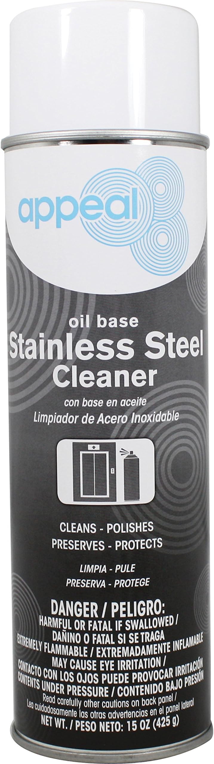 Appeal APP12728 Oil-Based Stainless Steel Polish & Cleaner, Clear, Lemon Scent, 15 Oz. - 2476959