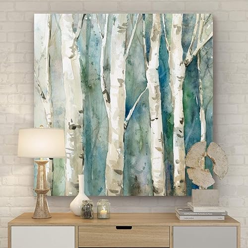 Miniatura 3 de Renditions Gallery Arte de pared de naturaleza para sala de estar, árboles de abedul de río blanco, lienzo, arte colgante para dormitorio, comedor,