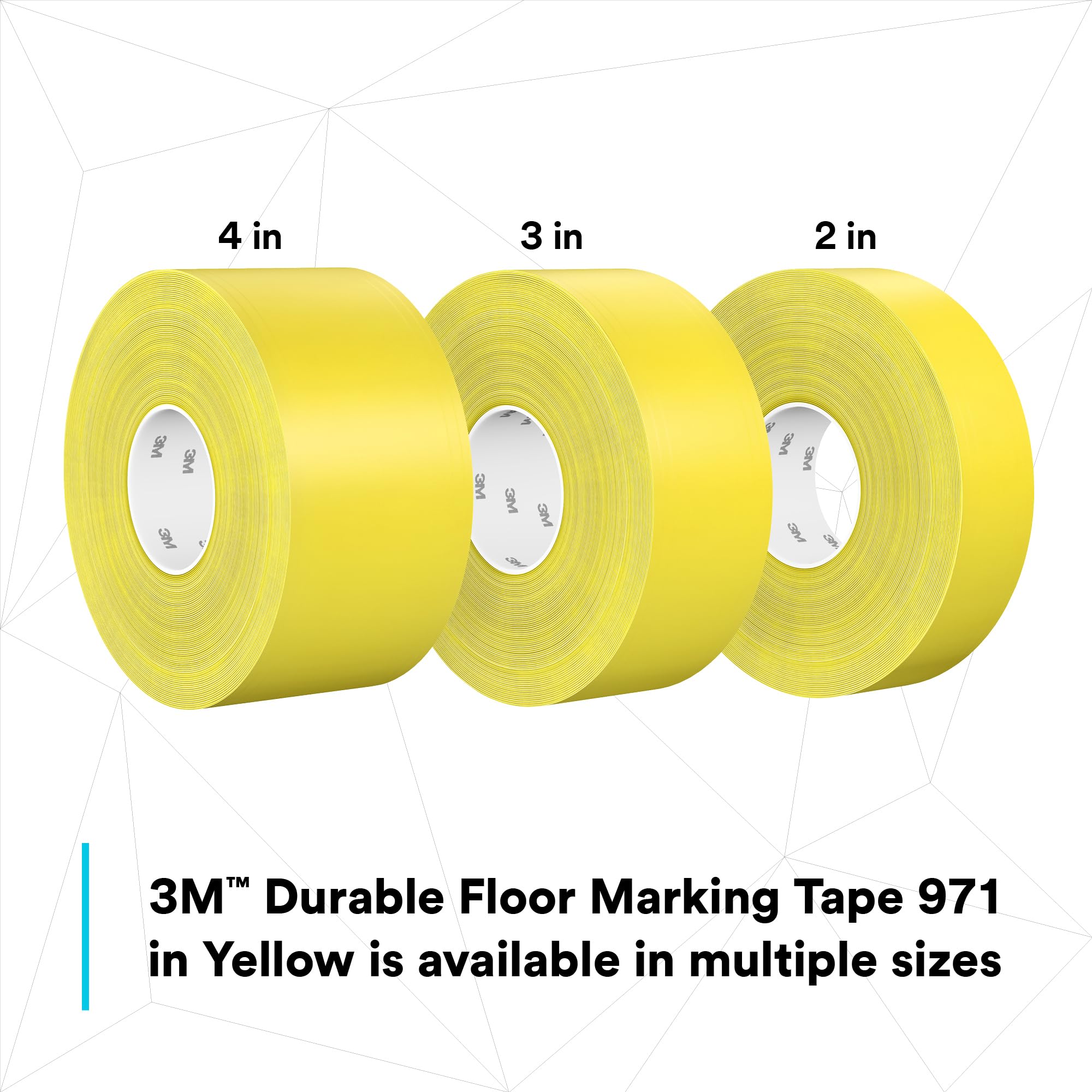 3M Trwała taśma do oznaczania podłoża 971, żółta, 76,2 mm x 32,9 m, 0,43 mm, pakowana pojedynczo do wygodnego wyjmowania