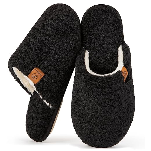 EverFoams Women's Fuzzy Slip-on Slippers Warm Cozy Soft Lightweight Memory Foam Indoor House Shoes
