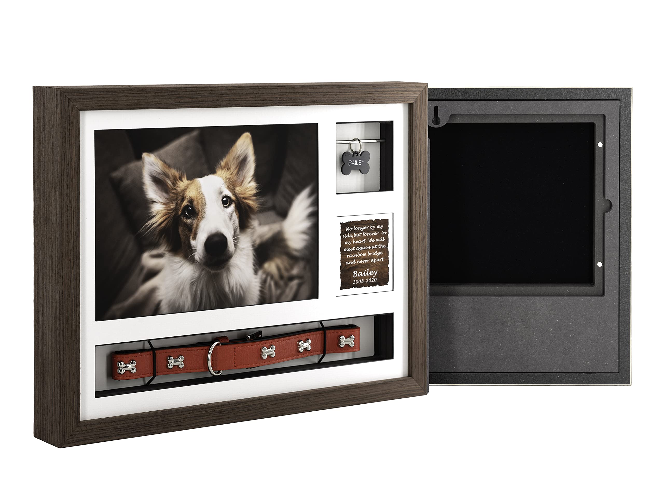 Solid Wood Pet Ashes Photo Frame Urn 16x12 – Displays Photos, Collar and Tag (Dark Oak, With Standard Glass)
