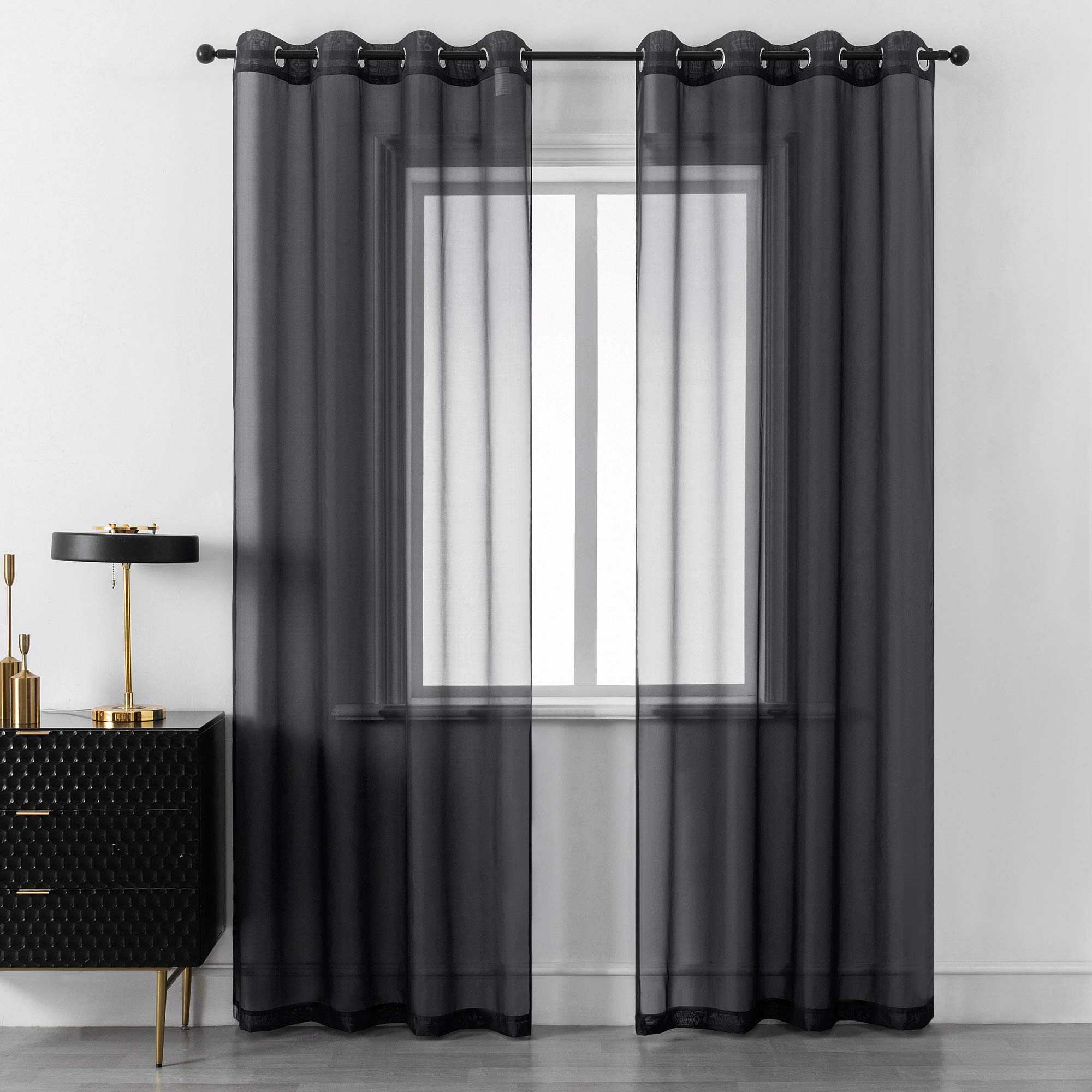 DUALIFE Black Curtains 108 Inches Long for Living Room 2 Panels Grommet Window Semi Sheer Extra Long Curtains for High Ceiling Bedroom Party Parties Backdrop 52X108 Inches Long 9 FT Floor Length