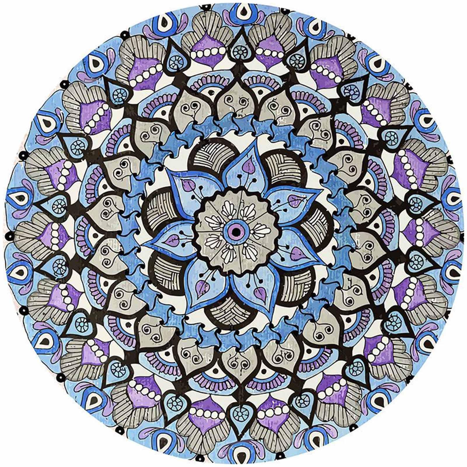 Tapis circulaires Traditionnels pour Le Salon Noir Bleu Violet 60cm 80cm 100cm 120cm 140cm 160cm 180cm 200cm Tapis Lavable en Machine Chambre à Coucher d'enfant