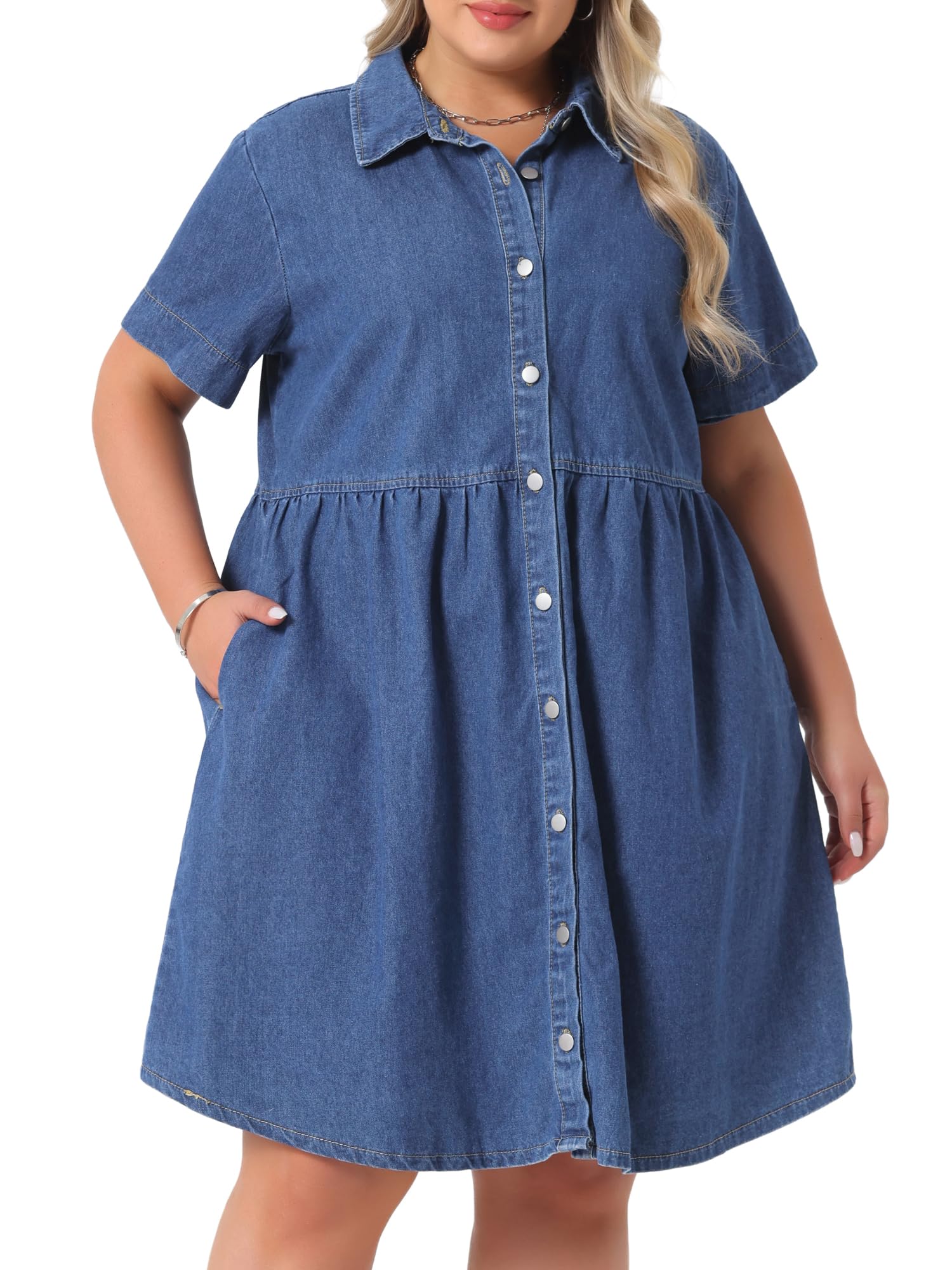 Agnes Orinda Women Plus Size Denim Dress Babydoll Sundress Jean Dresses