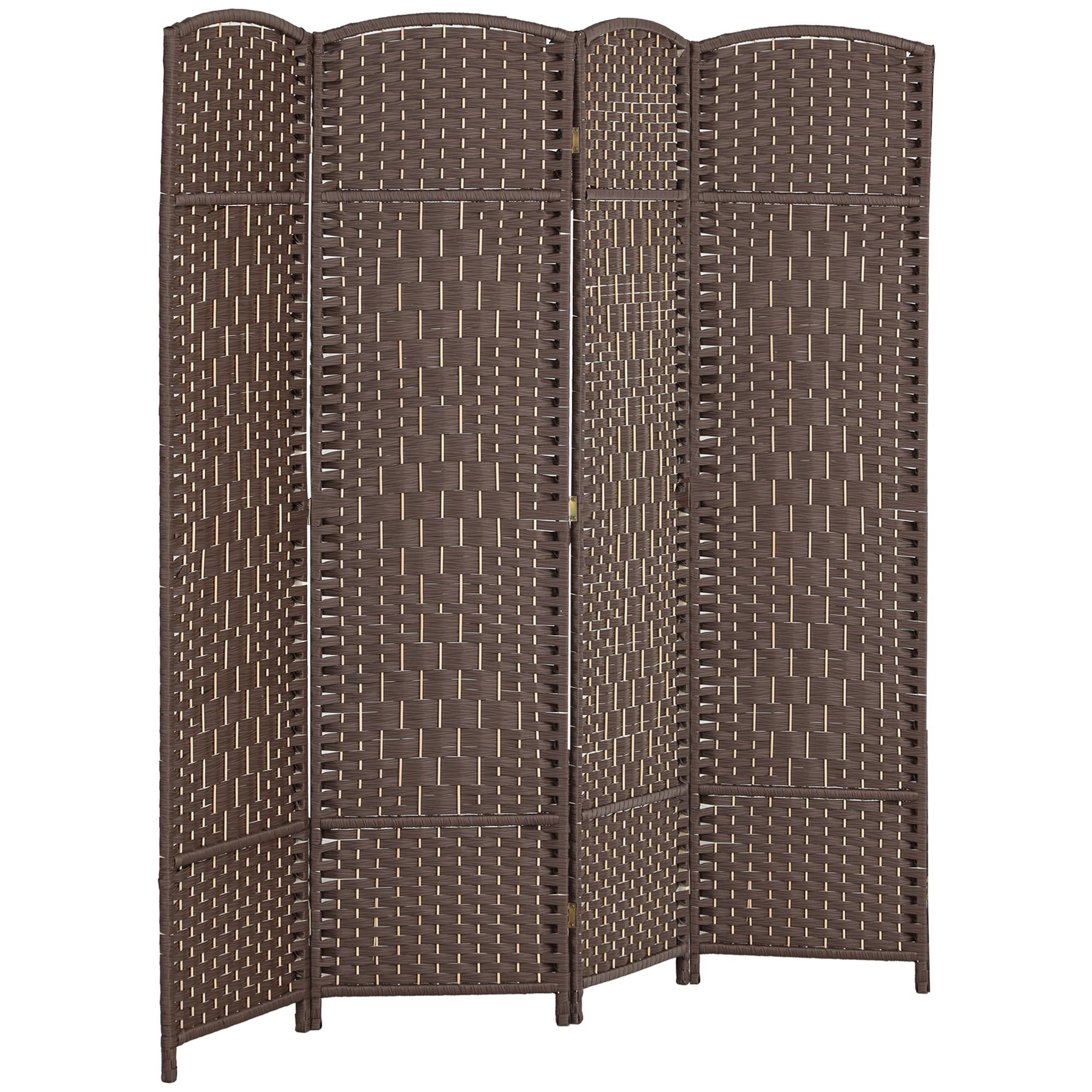 HOMCOM 4 Panel Room Divider, 6' Tall Folding Privacy Screen, Hand-Woven Freestanding Wall Partition for Home Office, Bedroom, Brown