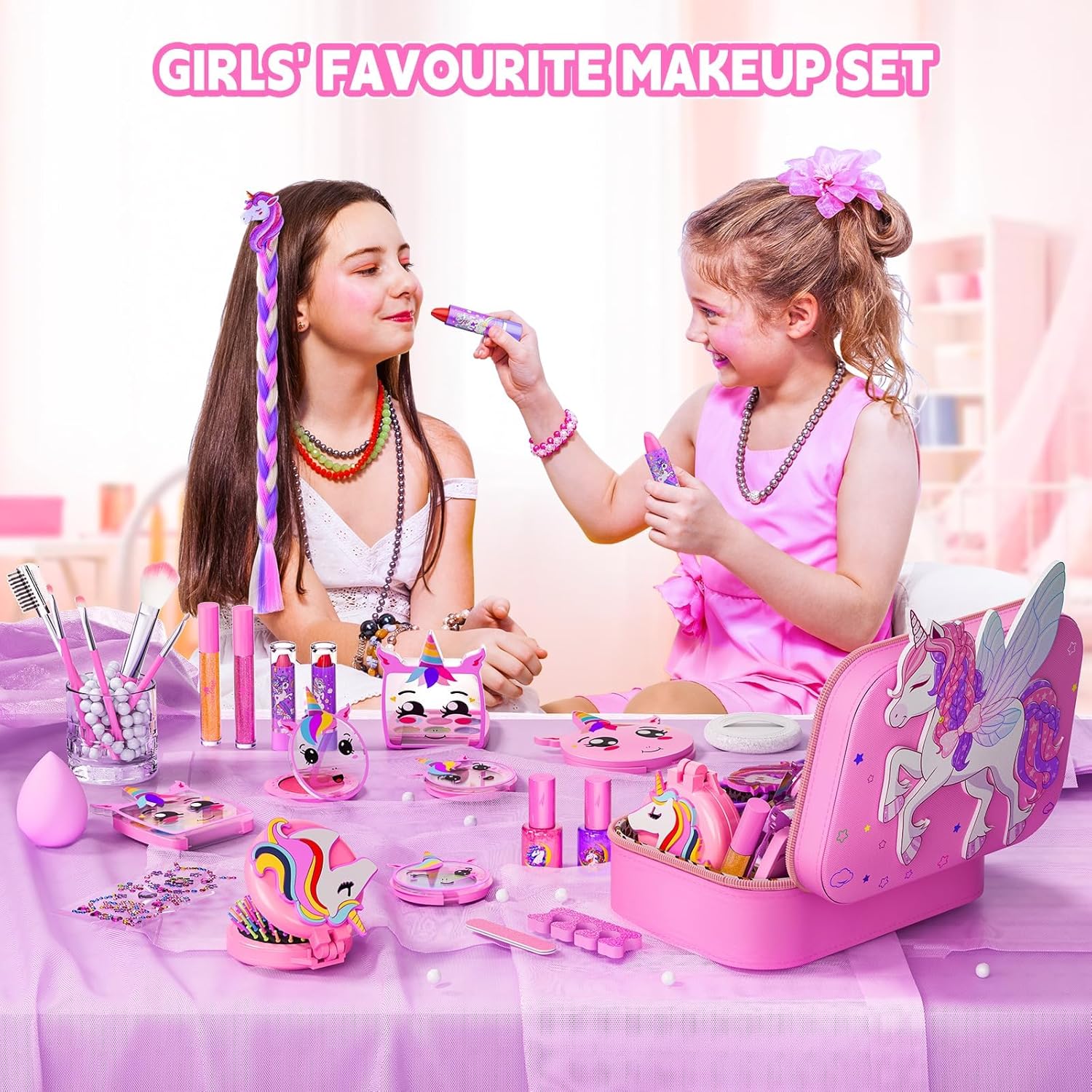 Kids Makeup Kit for Girls with Flying Horse for Toddler & Birthday Gifts for Girl Ages 3 4 5 6 7 8 9 10 Years Old