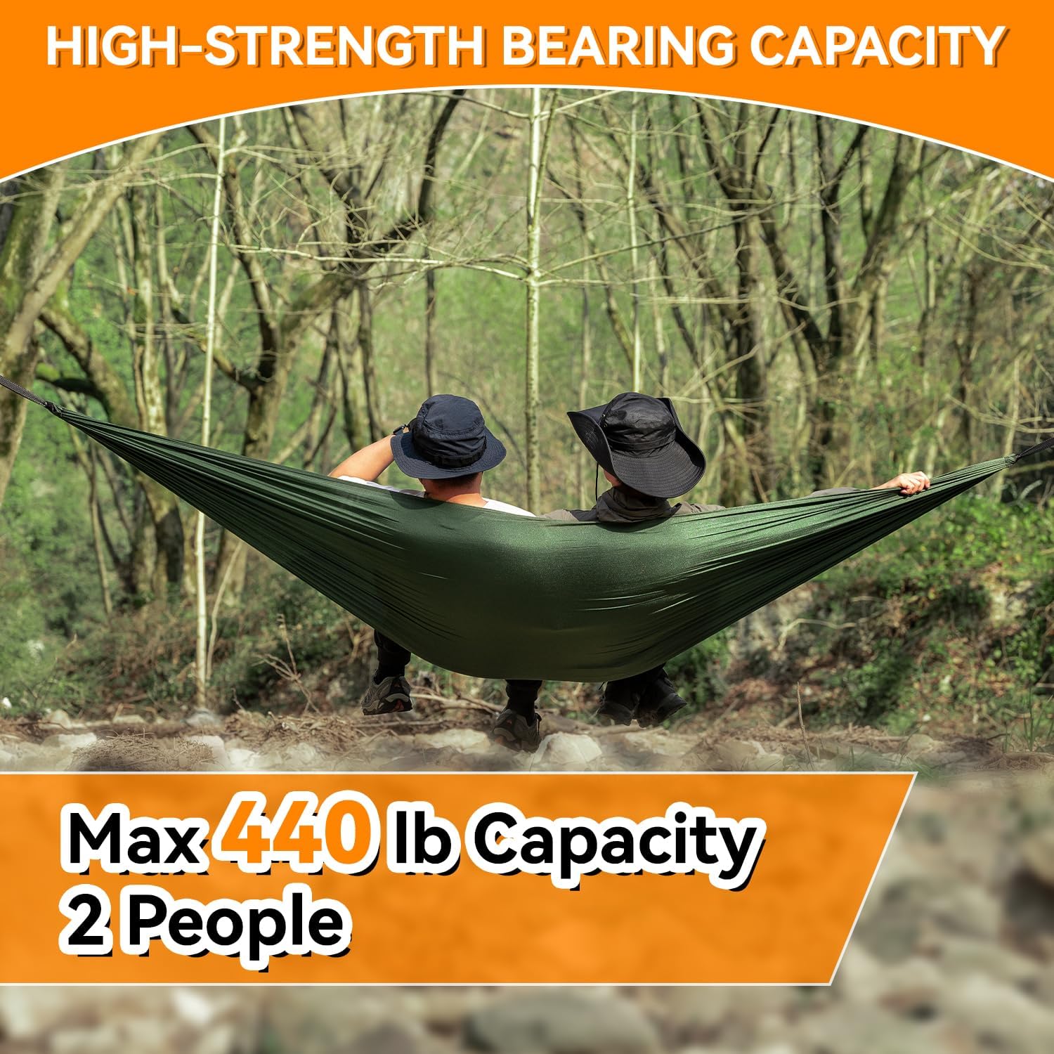 HIKEMAN Hammock for Camping Ultralight Hammocks Gear for Outdoors Backpacking Survival or Travel - Portable Lightweight Nylon - Up to 440lbs(Army Green)