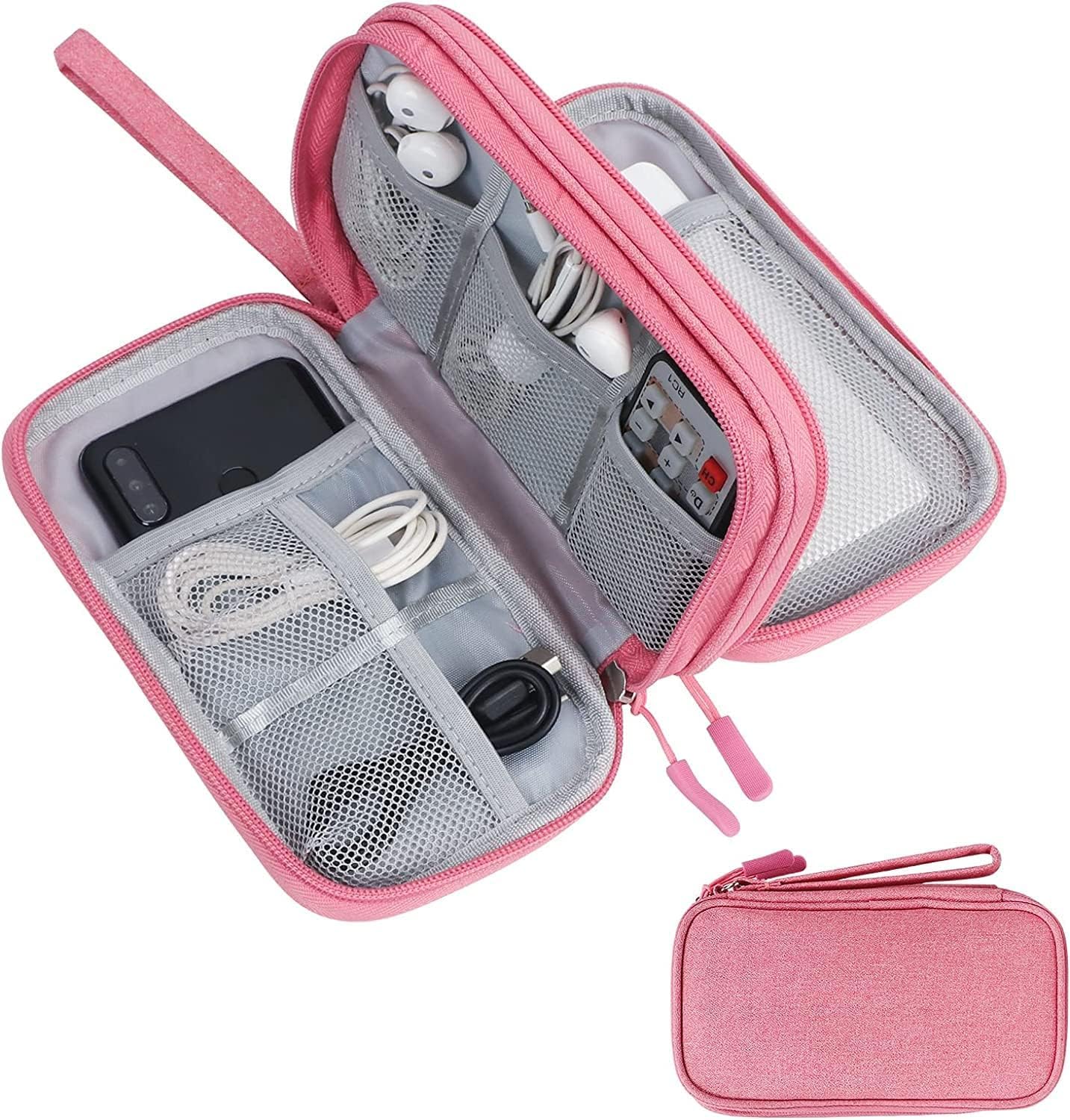 Electronics Organizer Bag, Travel Tech Organizer Pouch for Charger, USB Cable, Earphones, Power Bank, Hard Disk, Digital Accessories Storage Case (Pink)-image-38