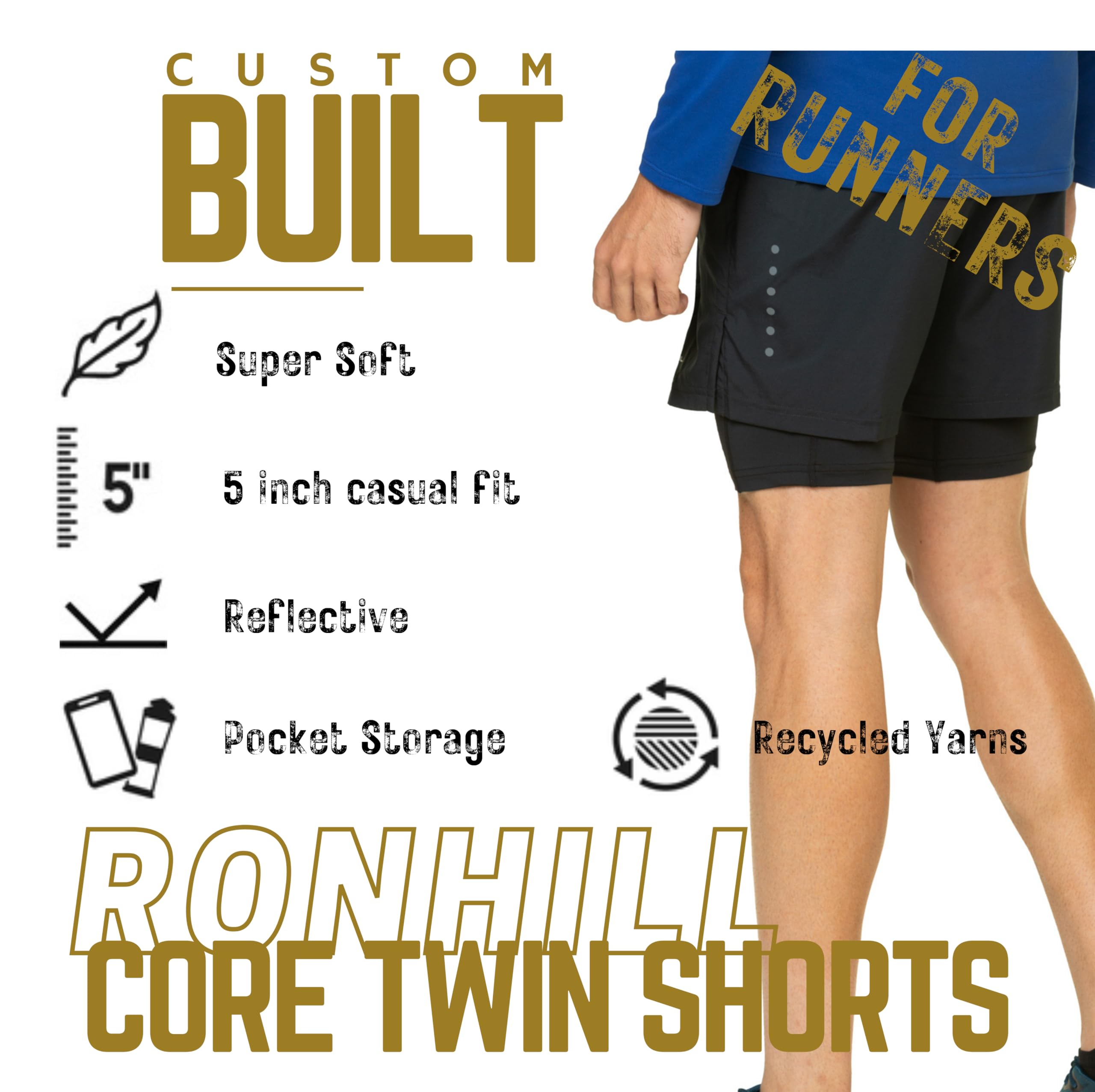Ronhill Ronhill Męskie Szorty Do Biegania, Core Twin - Krótkie spodenki Mężczyźni