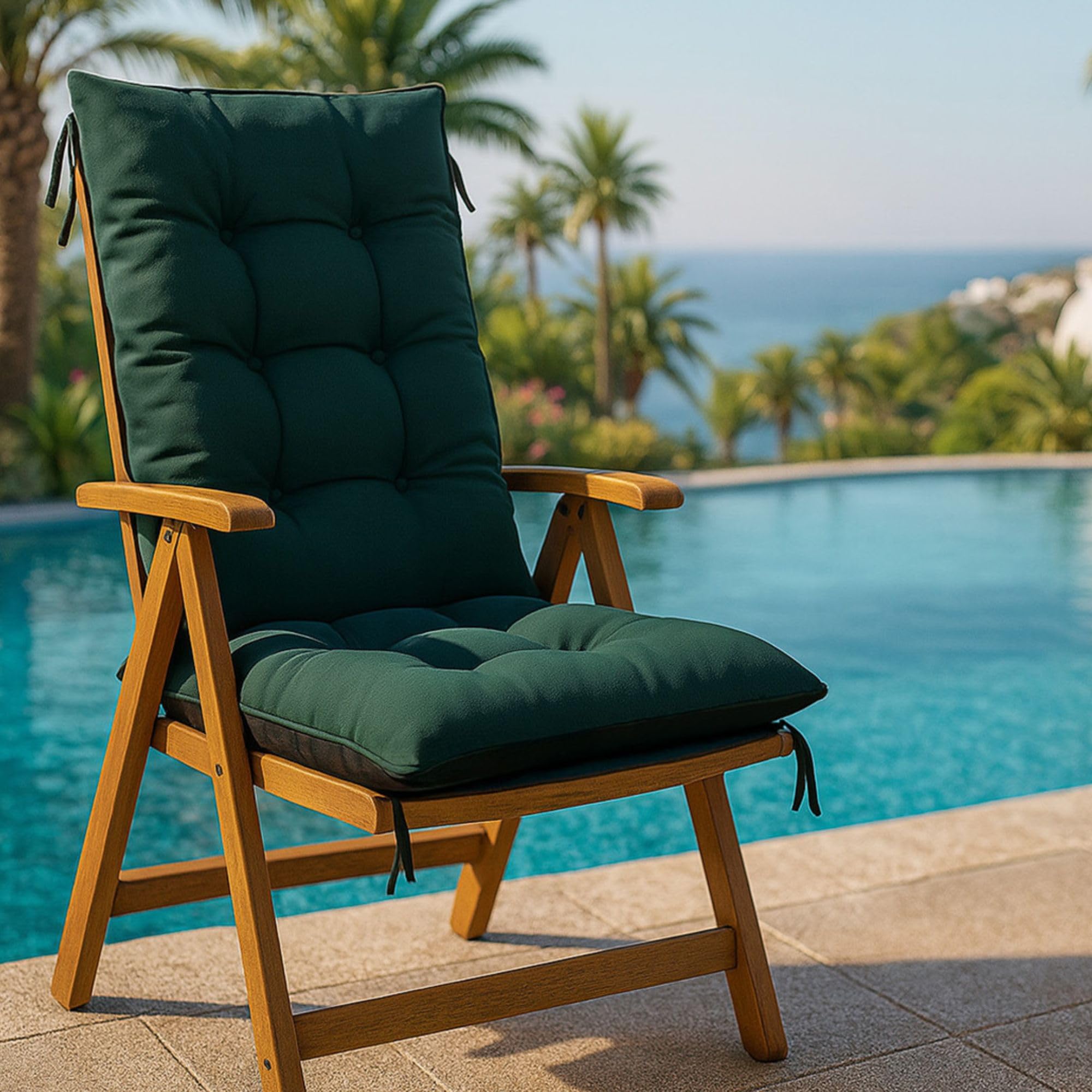 Amazinggirl Coussin Fauteuil Jardin Dossier Haut 50x120 cm - Coussins pour Chaises de Jardin & Fauteuil Extérieur Vert Coussin Chaise Exterieur Épais 10 cm avec Attaches
