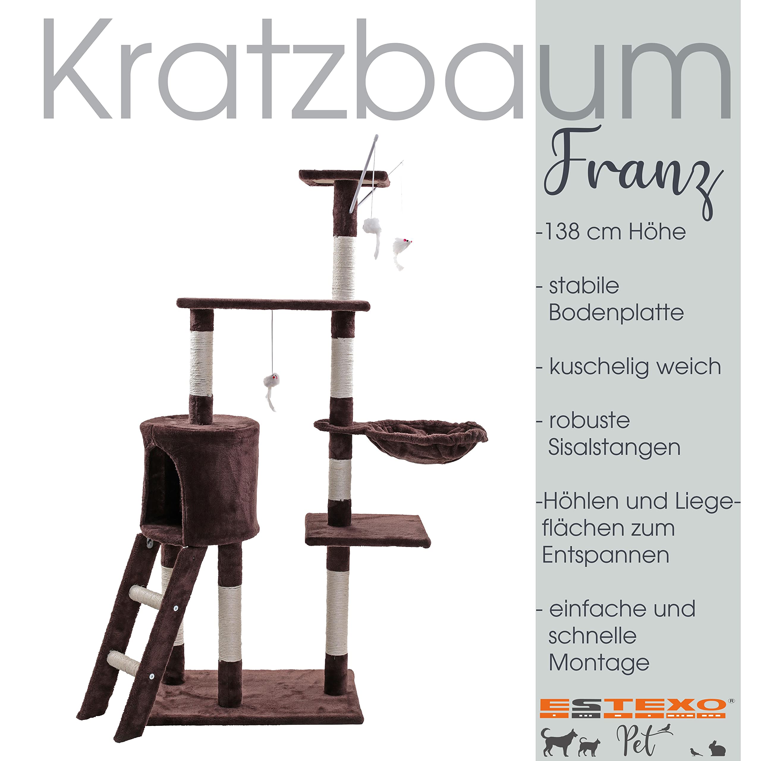 ESTEXO Kattenkrabpaal krabpaal kattenboom speelboom XXL klimboom voor katten krabmeubel speelmeubel lichtgrijs ESTEXO Kattenkrabpaal krabpaal kattenboom speelboom XXL klimboom voor katten krabmeubel speelmeubel lichtgrijs