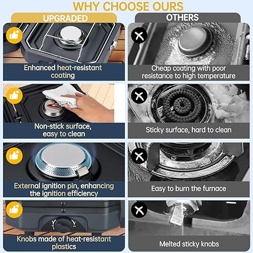 Miniatura 7 de Nice C Estufa de campamento, estufa portátil de propano para campamento, estufa de propano de 2 quemadores con parrilla, estufa de campamento,