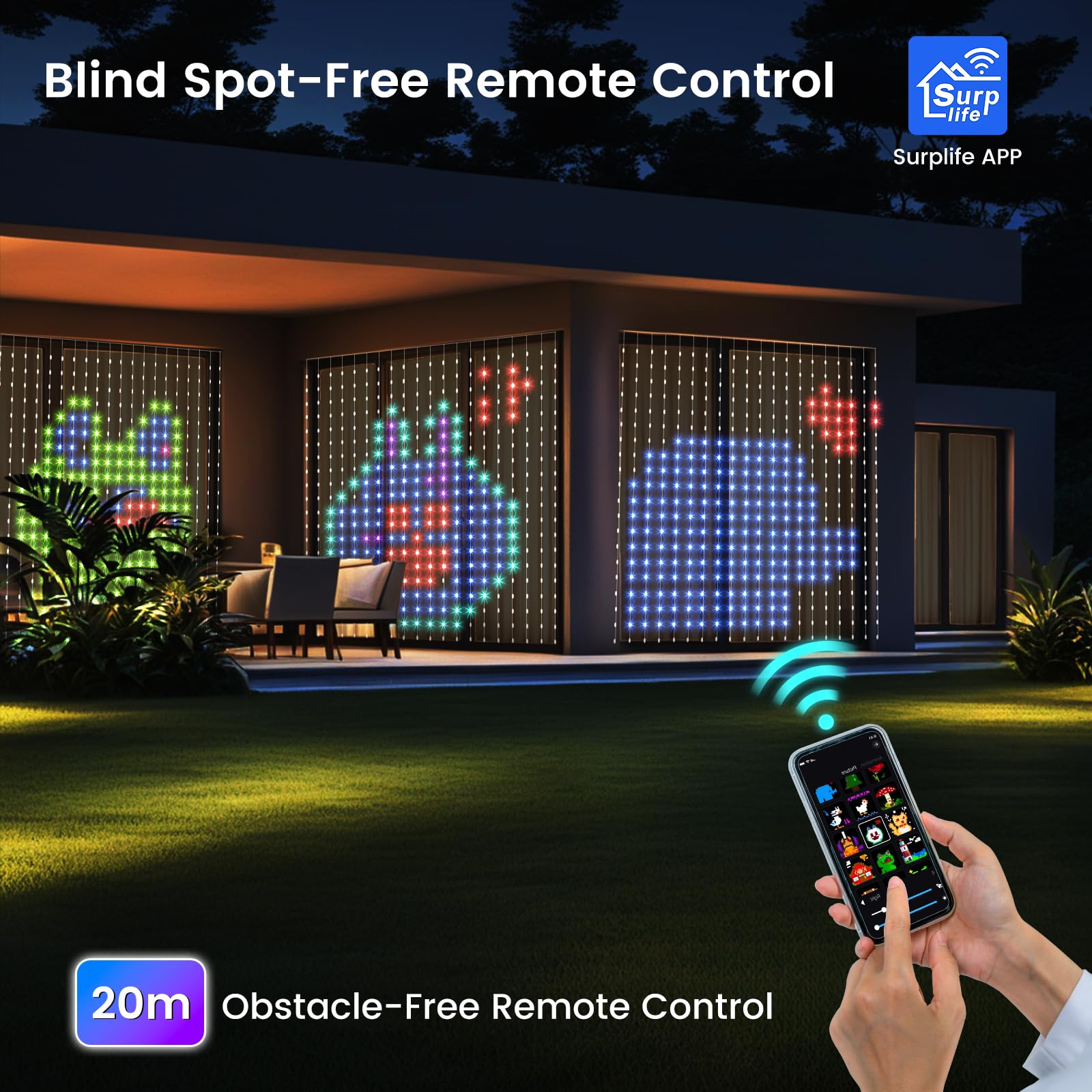 GlobaLink RGBIC Smart Curtain Lights, 2x2M 400LED Curtain Fairy Lights with App & 24-Key Remote - Image 4