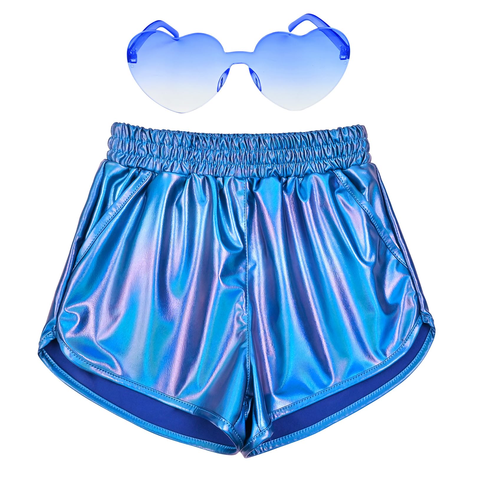 Perfashion Girls Metallic Shorts Shiny Hot Short Sparkly Party Pants &Sunglasses