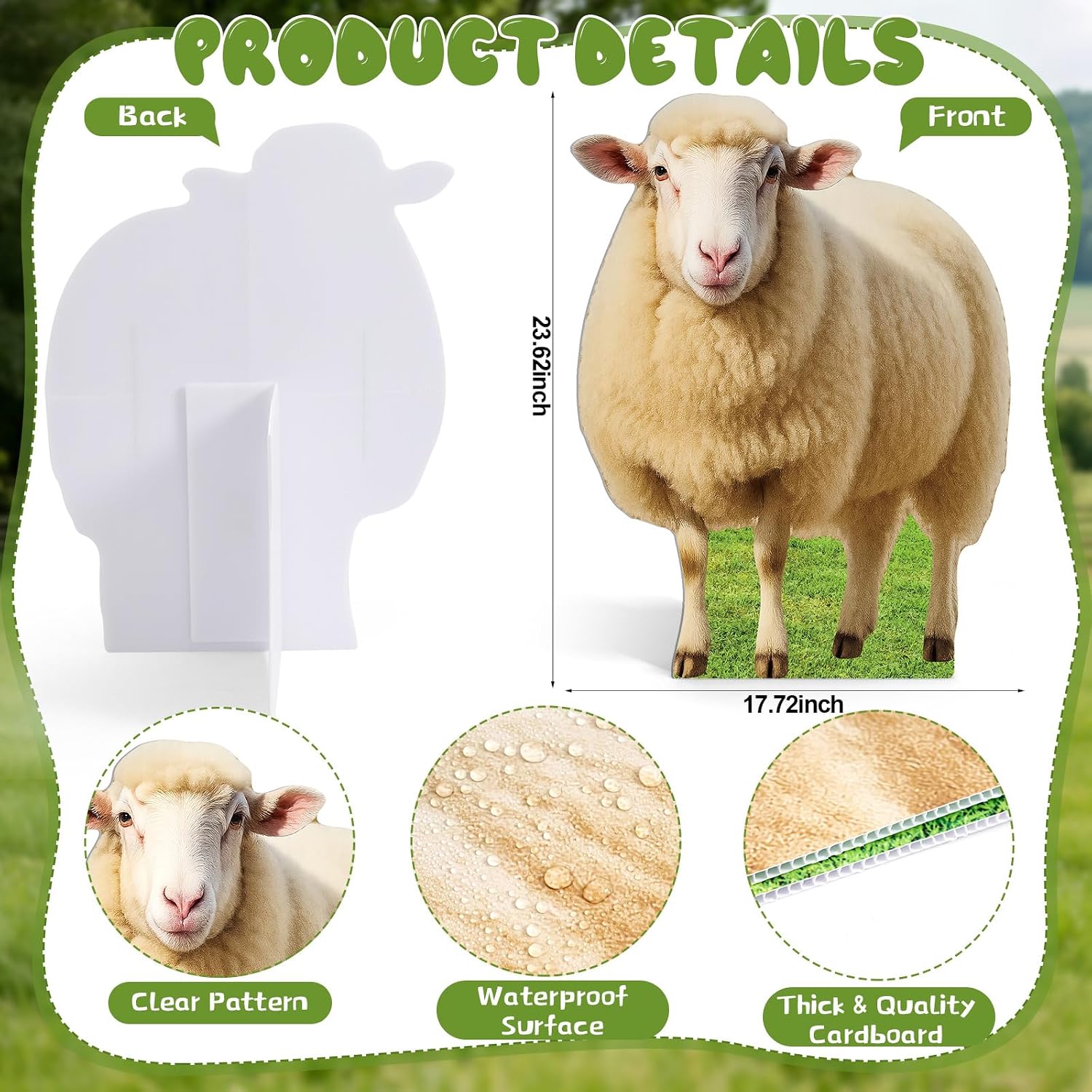 2FT Sheep Cardboard Cutout Life-Size Animal Cutout Realistic Farm Animal Photo Booth Prop Decor for Parties, Farm-Themed Events, Classrooms, Birthday Decoration Supplies 17.72 x 23.62 Inches