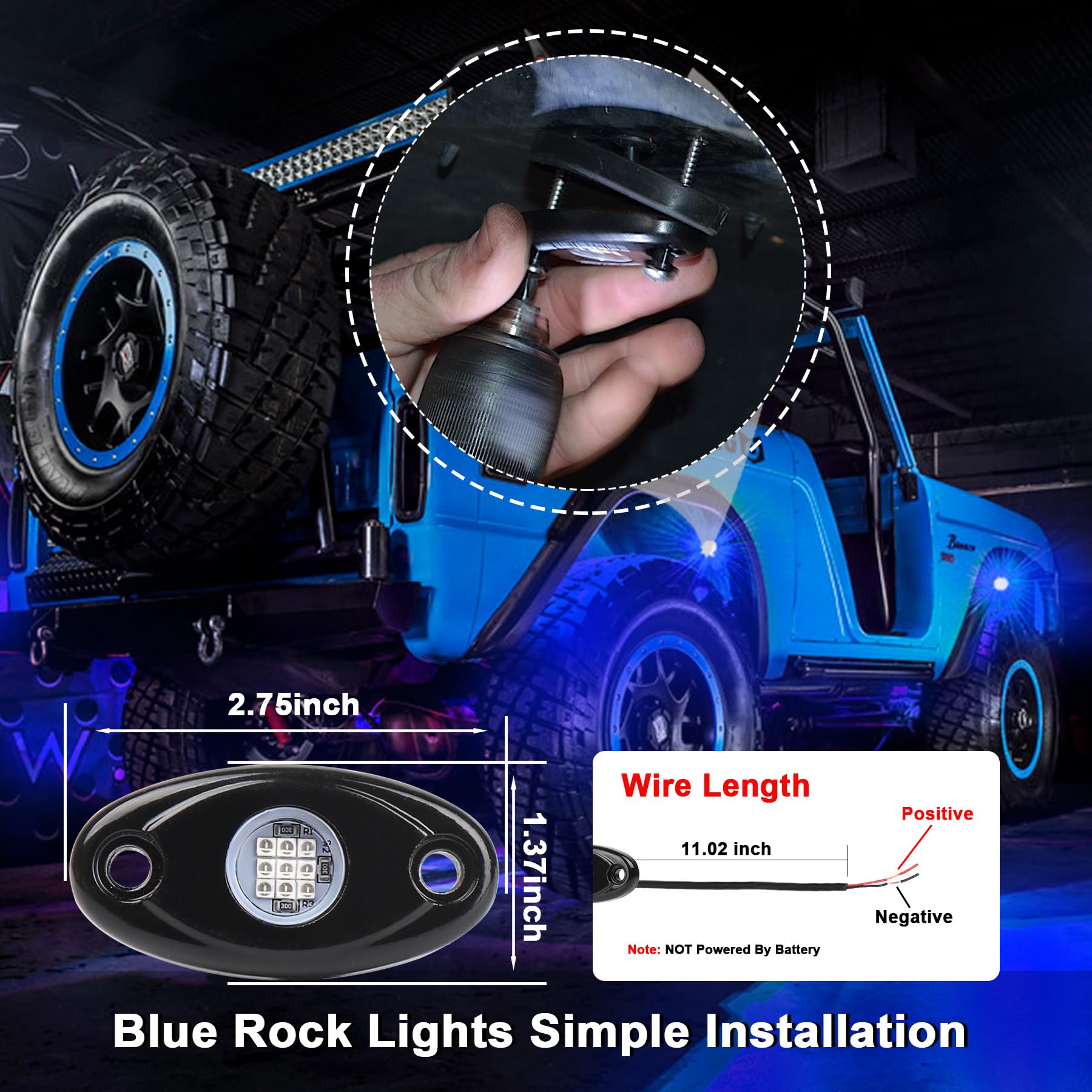 Amazon.com: Blue LED Rock Lights, POVTOR Off Road Rock Light Kit