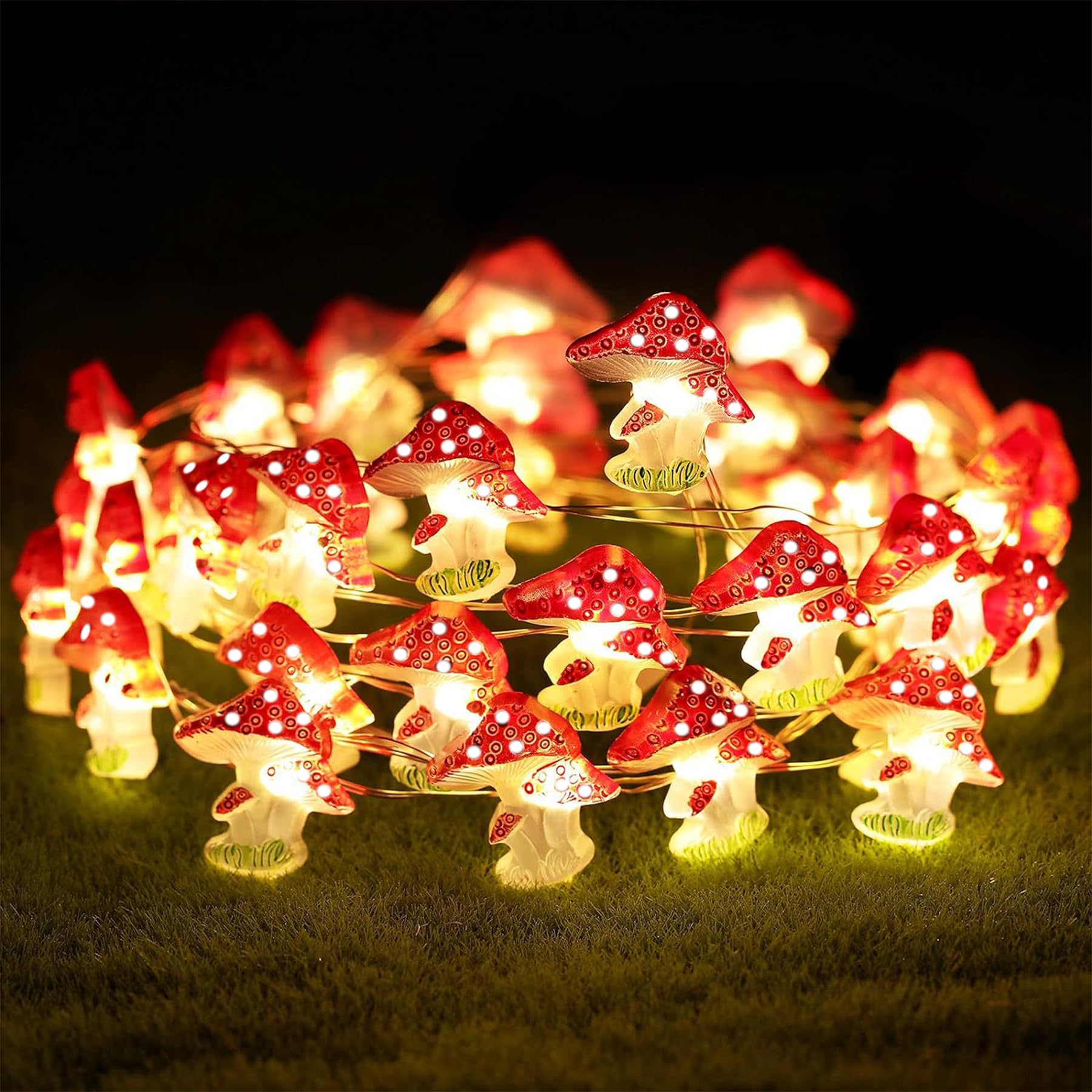 Mushroom Fairy Lights, 2 m 20 LED Mushroom Fairy Lights, Mushroom Fairy Lights, Mushroom Decorative Garden Decoration, Mushroom Fairy Lights, Battery Operated, for Indoor Outdoor DIY Easter Party