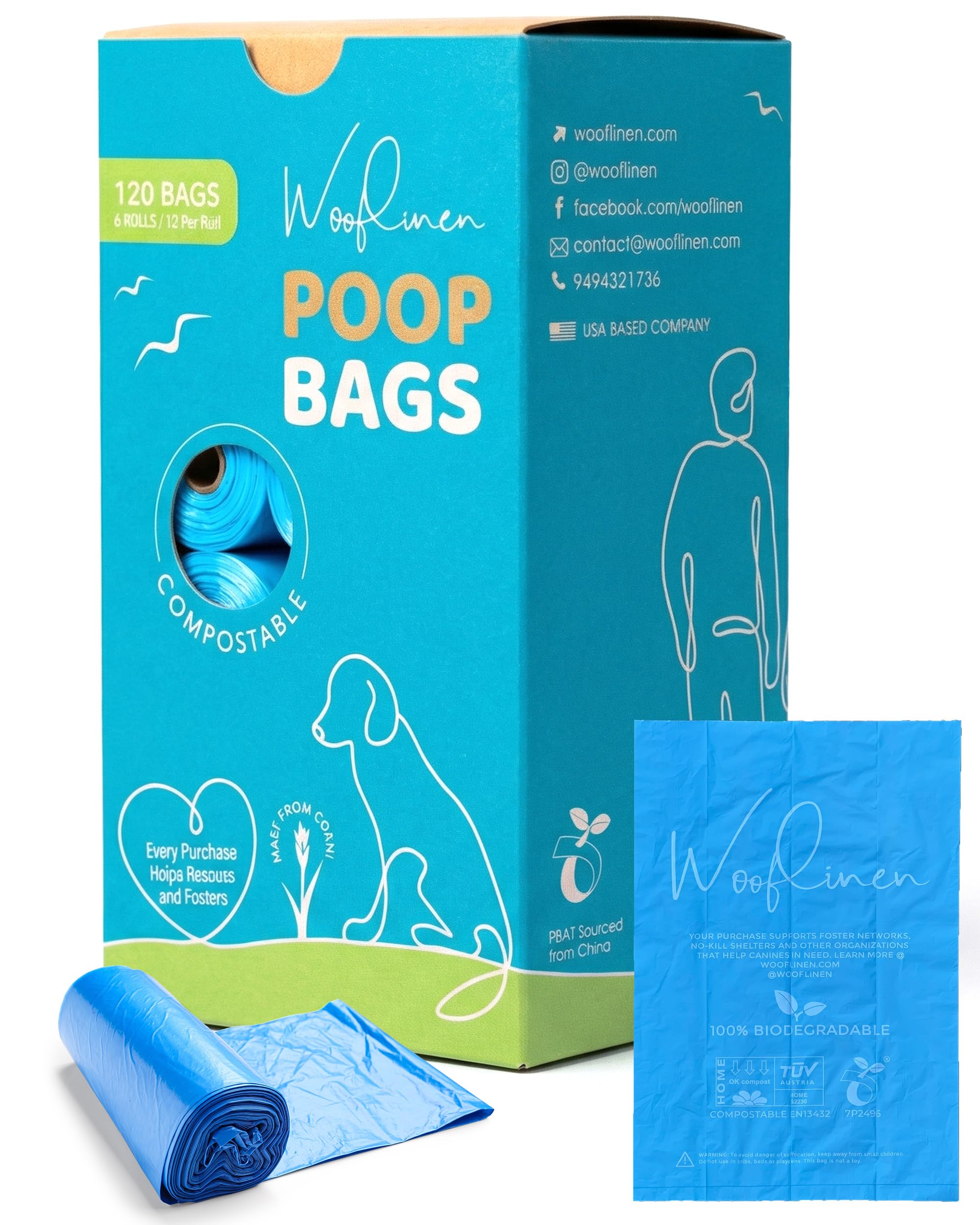 Wooflinen Unscented Dog Poop Bags – Leak-Proof Dog Poop Bags Rolls – Large 9x13”, Durable, Easy Tear – Made from Plant-Based Materials – For Big &