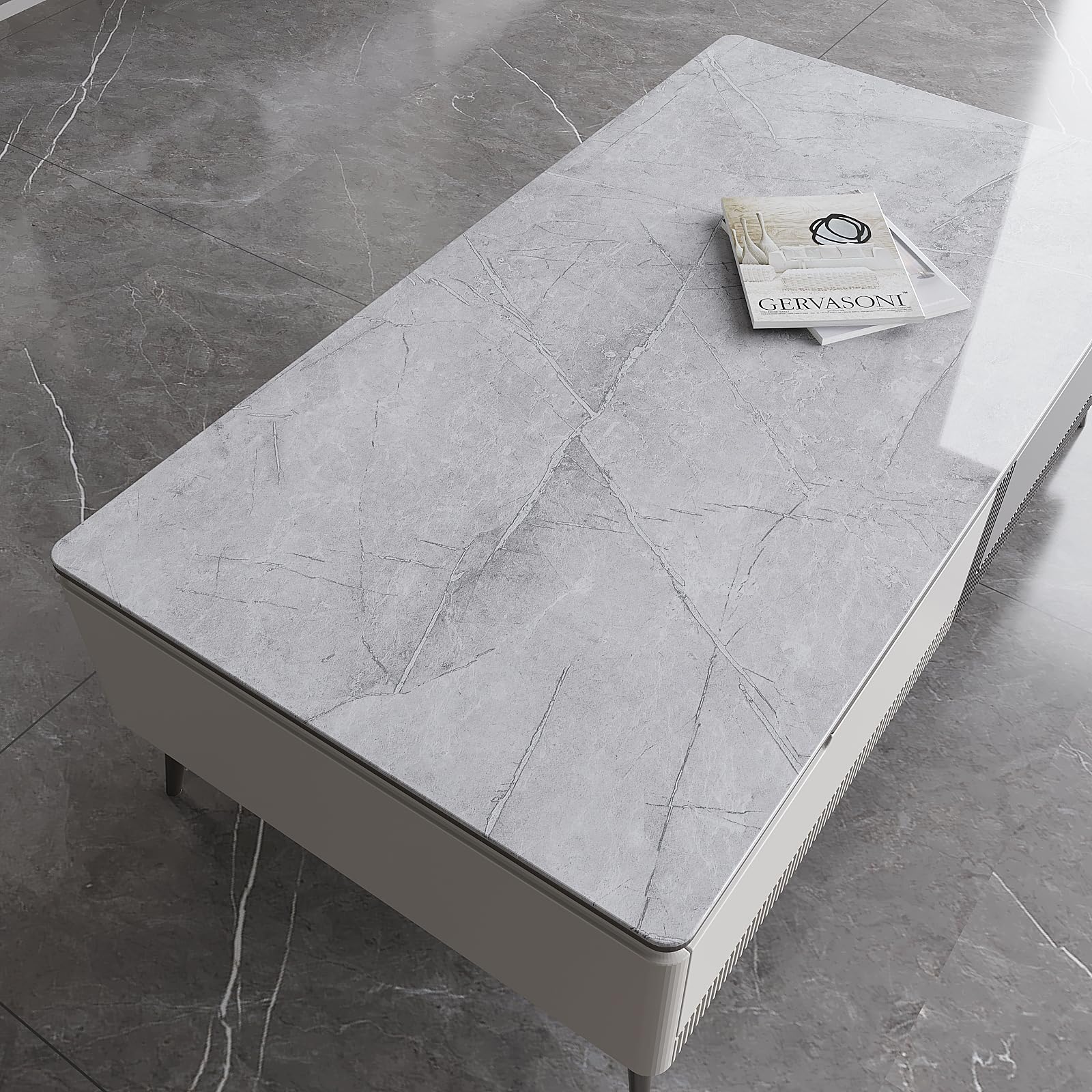 VEELIKE Carta Adesiva Effetto Marmo Grigio 81 cm x 900 cm Pellicola Adesiva Effetto Marmo Grigio Bianco Lucida Carta da Parati Adesiva Muro Camera da Letto Adesivo per Mobili Cucina Bagno Impermeabile