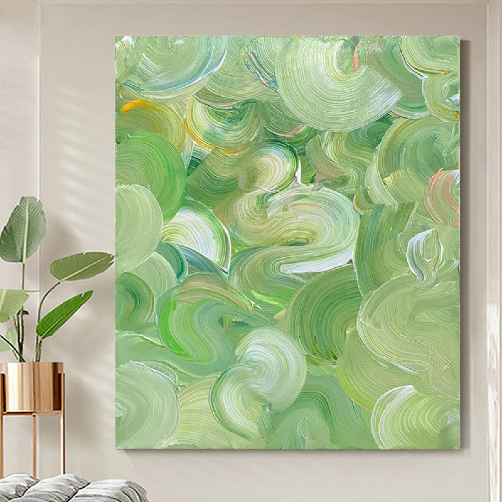 Peinture à l'huile sur toile peinte à la main avec texture verte moderne 3D