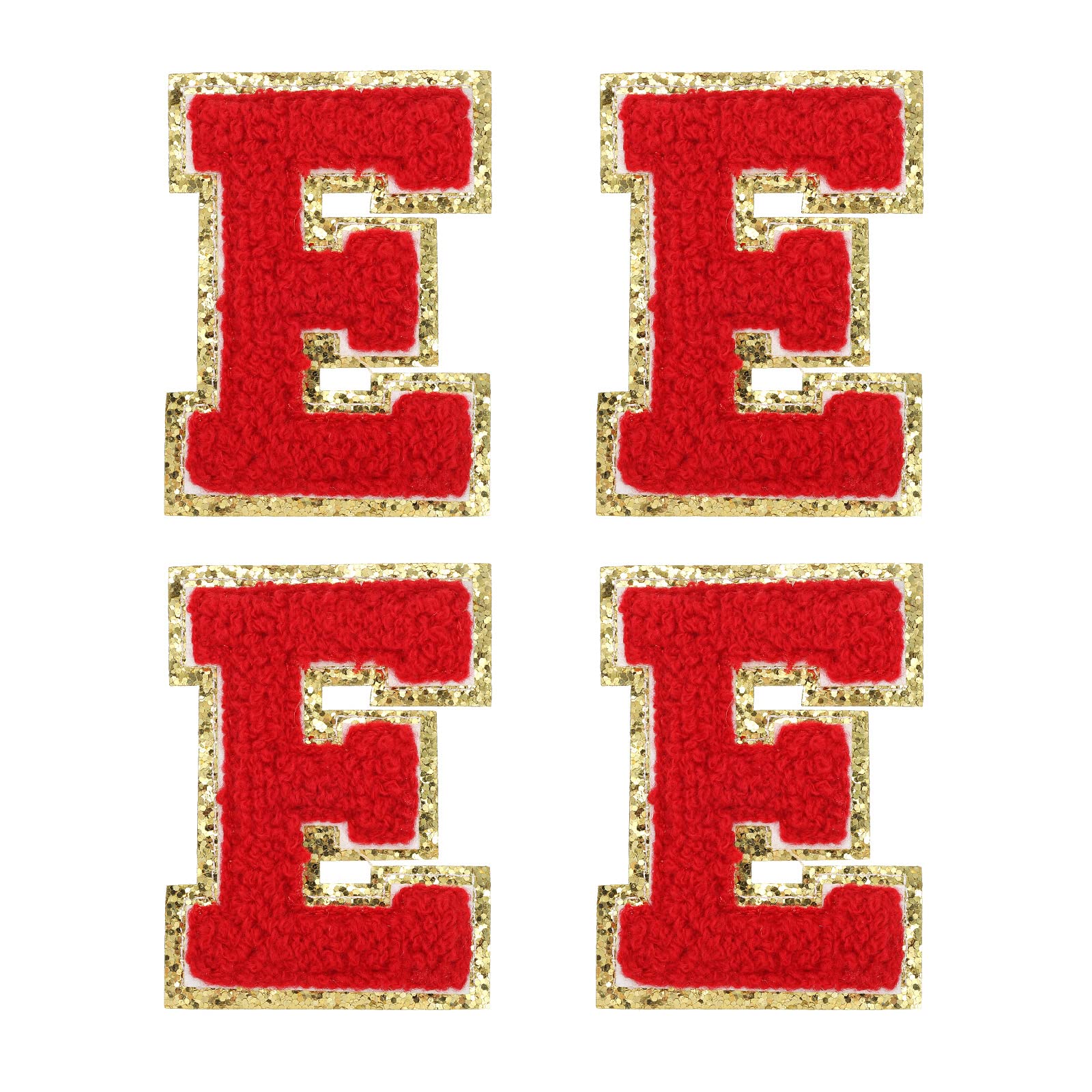 sourcing map 4Pcs Chenille Letter Patches Iron on Letter Patches Red E Alphabet Decorative Repair Embroidered Patches for Clothing, Shoes, Hats, Backpacks