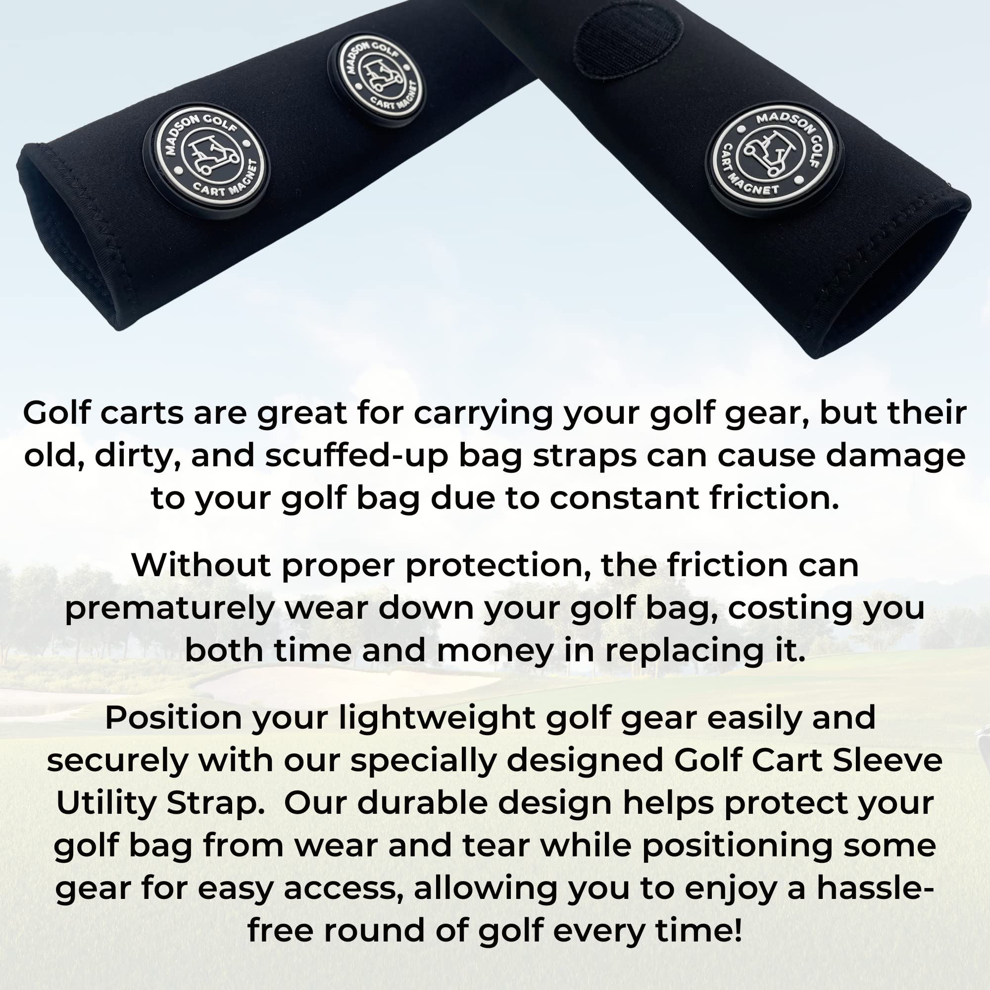Magnetic Golf Cart Sleeve Utility Strap - Securely Attach Lightweight Golf Accessories to Your Cart with Powerful Magnets and Durable Design (Black)