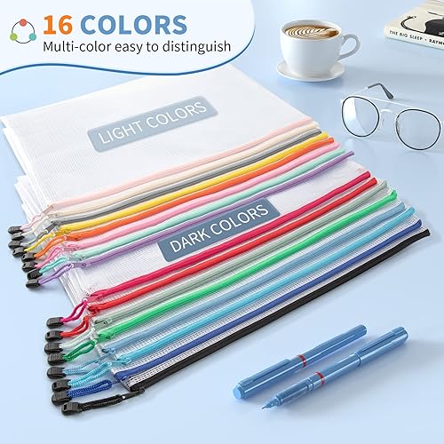 Miniatura 9 de Umriox 48 bolsas pequeñas con cremallera, bolsas de malla con cremallera, tamaño A5, 16 bolsas de lápices de colores, bolsas de almacenamiento para
